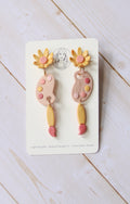 PUG9 Dainty Floral Art Painting Inspired Earrings, Handmade Polymer Clay Dangle, Gift, Soft Colors