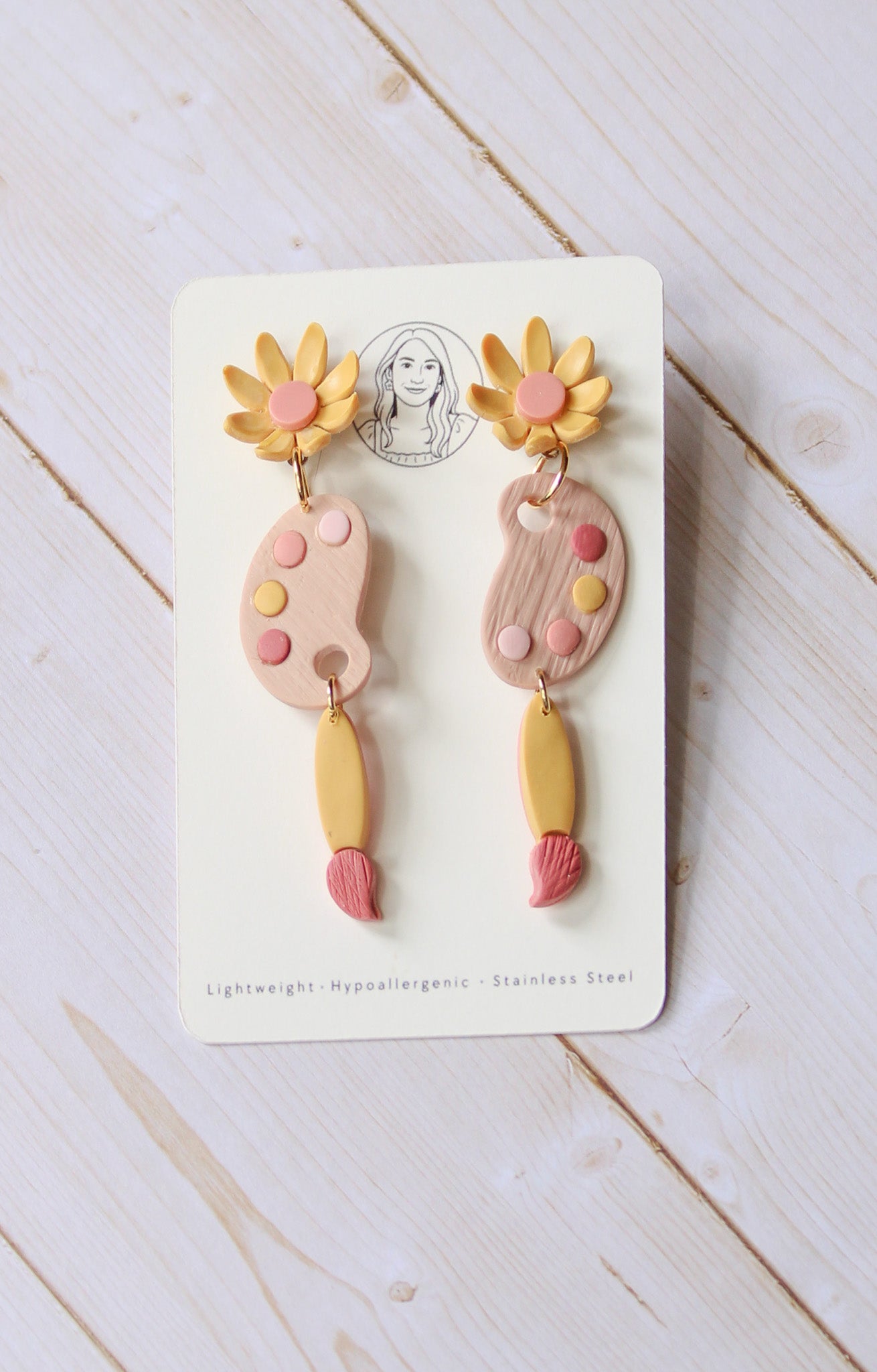 PUG9 Dainty Floral Art Painting Inspired Earrings, Handmade Polymer Clay Dangle, Gift, Soft Colors