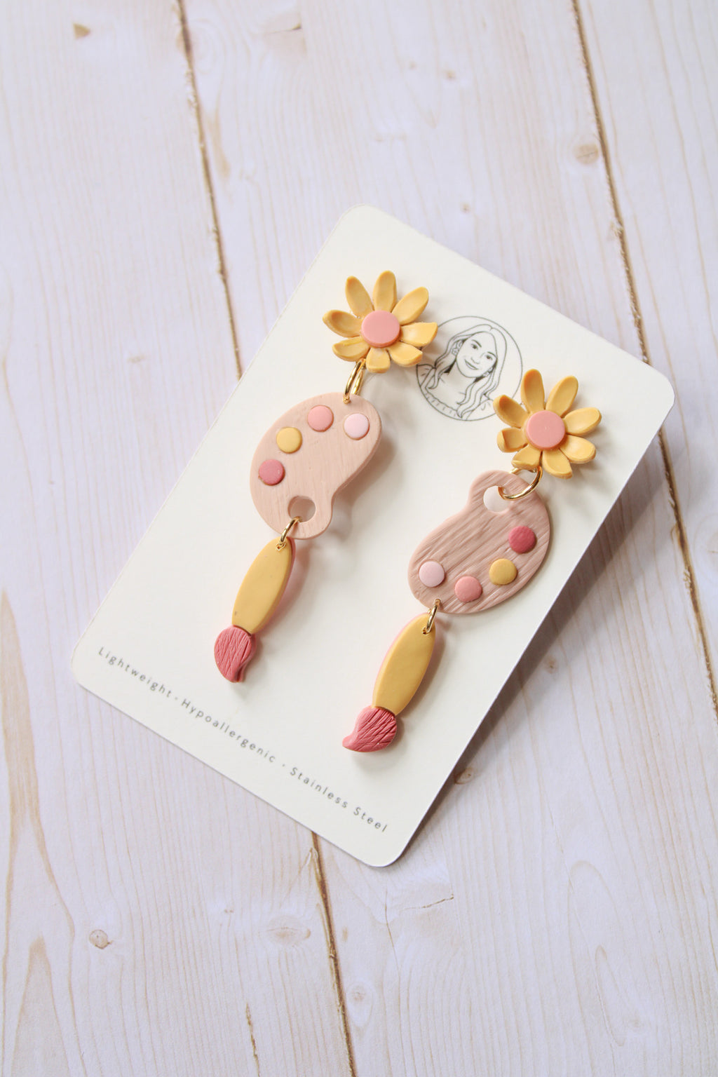 PUG9 Dainty Floral Art Painting Inspired Earrings, Handmade Polymer Clay Dangle, Gift, Soft Colors