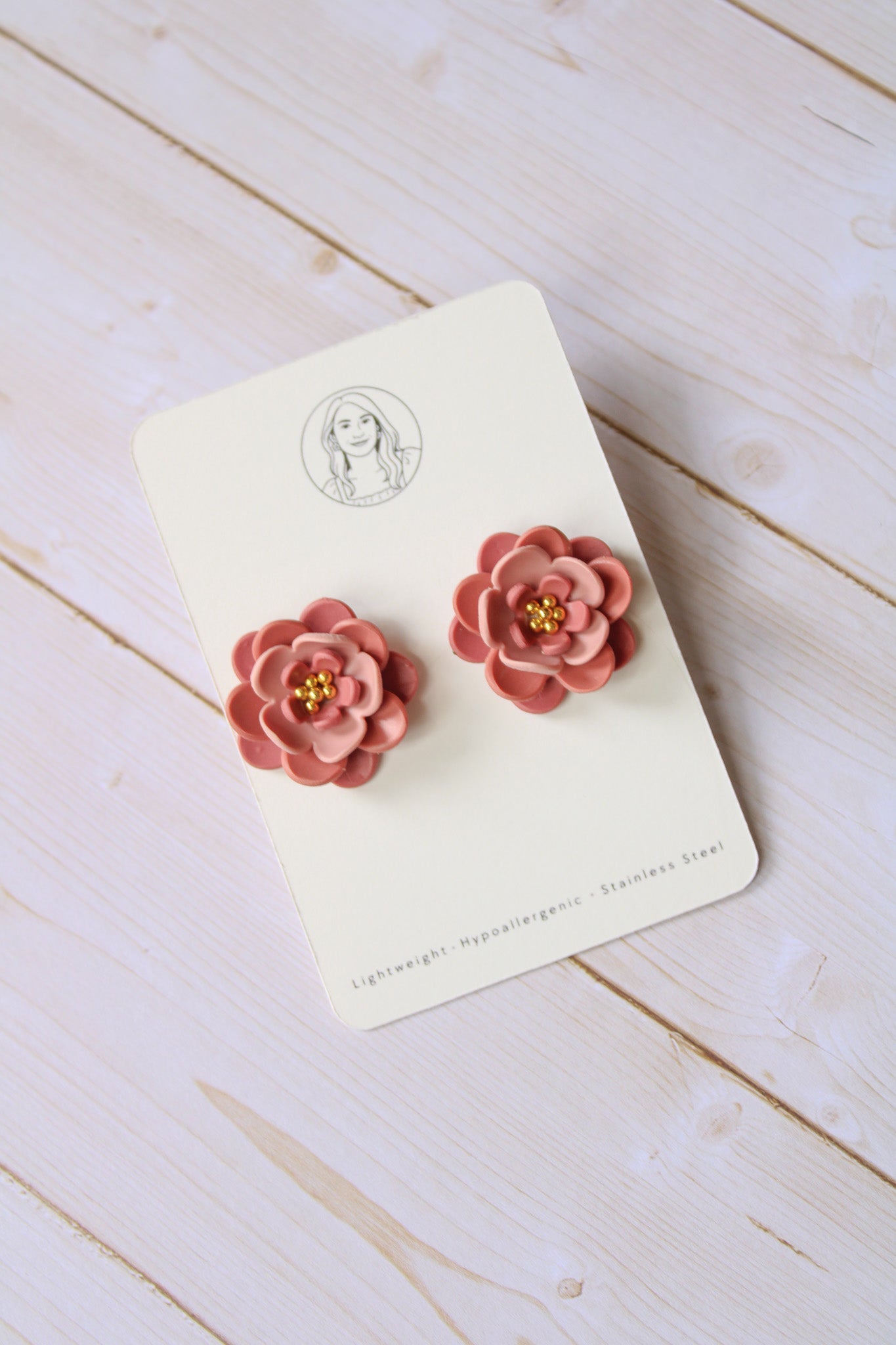 PUG4 Dainty Floral Bookish Inspired STUD earrings, Handmade Polymer Clay Dangle, Gift, Soft Colors