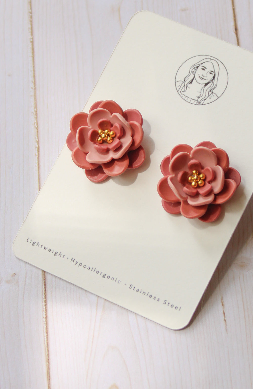 PUG4 Dainty Floral Bookish Inspired STUD earrings, Handmade Polymer Clay Dangle, Gift, Soft Colors
