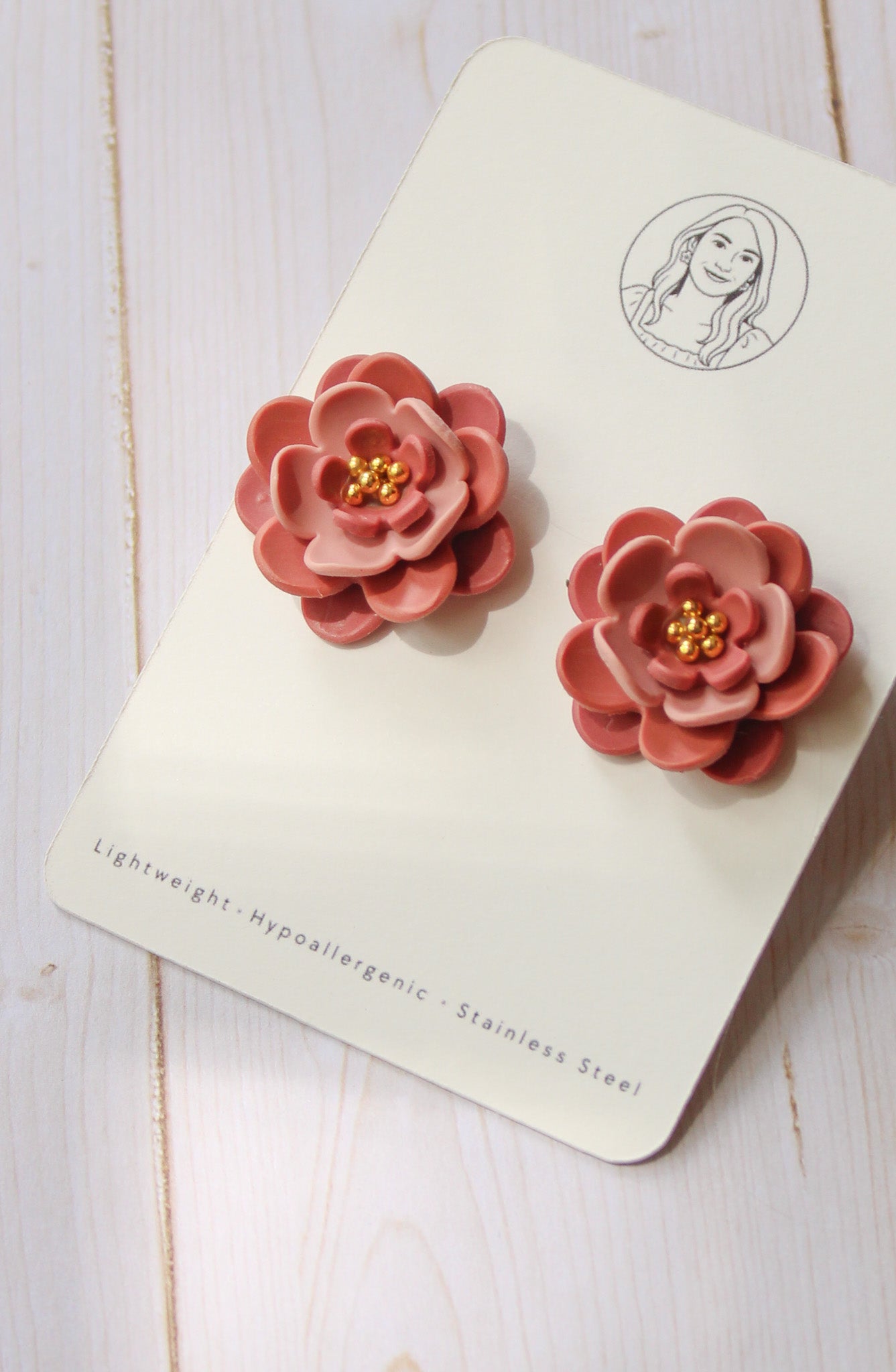 PUG4 Dainty Floral Bookish Inspired STUD earrings, Handmade Polymer Clay Dangle, Gift, Soft Colors