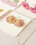 SS2 Pink Floral Straw Hat Earrings | Lightweight Summer Statement Earrings | Handmade Polymer Clay | Gifts for Her