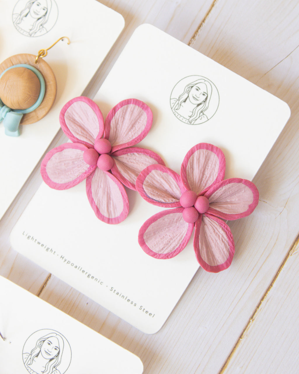 SS4 Pink Floral Statement Earrings | Lightweight Tropical Summer | Lightweight Polymer Clay| Gifts for Her