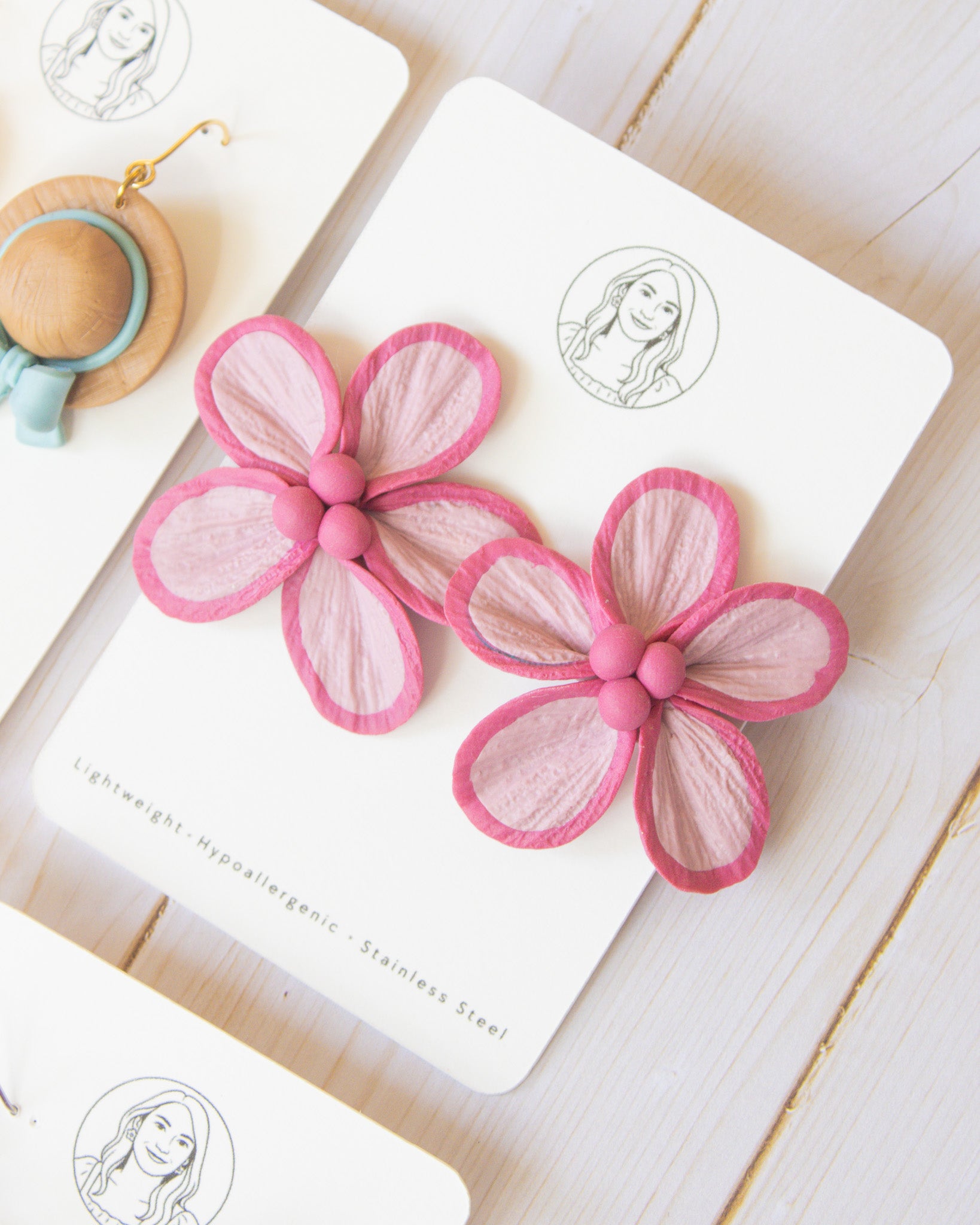 SS4 Pink Floral Statement Earrings | Lightweight Tropical Summer | Lightweight Polymer Clay| Gifts for Her