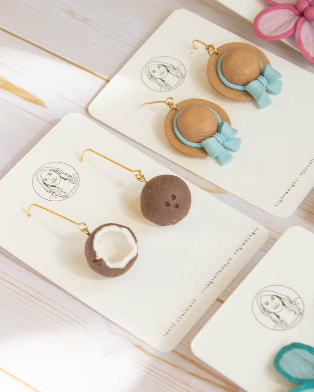 SS3 Handmade Coconut Dangle Earrings | Lightweight Tropical Summer Earrings | Lightweight Polymer Clay| Gifts for Her