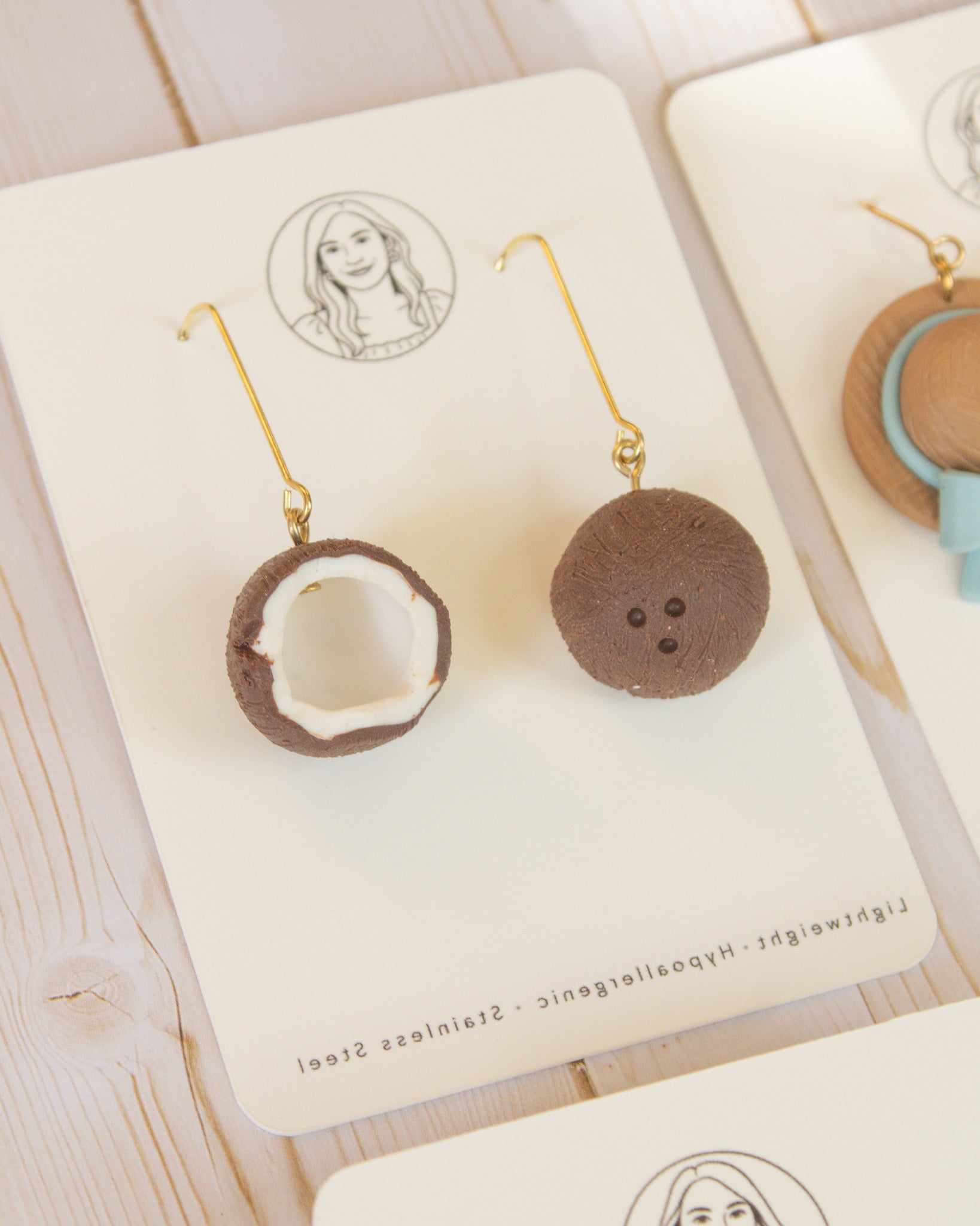 SS3 Handmade Coconut Dangle Earrings | Lightweight Tropical Summer Earrings | Lightweight Polymer Clay| Gifts for Her