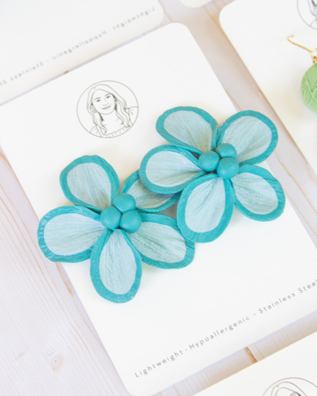 SS5 Teal Floral Statement Earrings | Lightweight Tropical Summer | Lightweight Polymer Clay| Gifts for Her