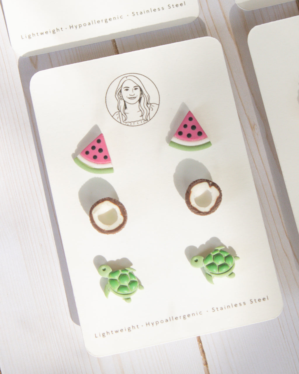 SS8 Watermelon Turtle Coconut Stud pack Earrings | Cute Summer Fruit Earrings | Handmade Polymer Clay | Hypoallergenic