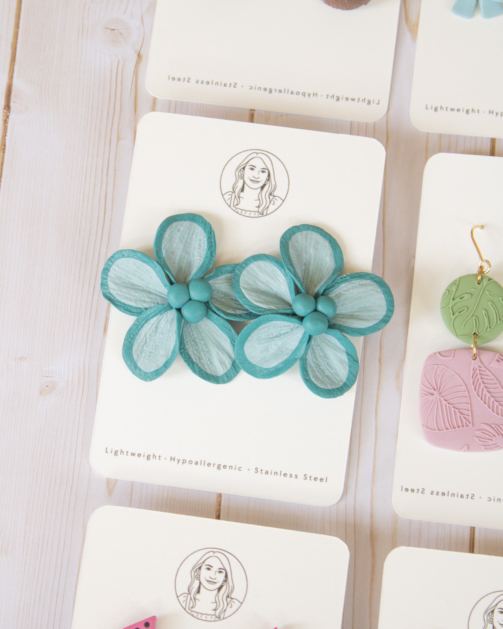 SS5 Teal Floral Statement Earrings | Lightweight Tropical Summer | Lightweight Polymer Clay| Gifts for Her