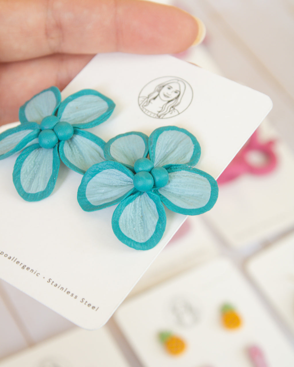 SS5 Teal Floral Statement Earrings | Lightweight Tropical Summer | Lightweight Polymer Clay| Gifts for Her
