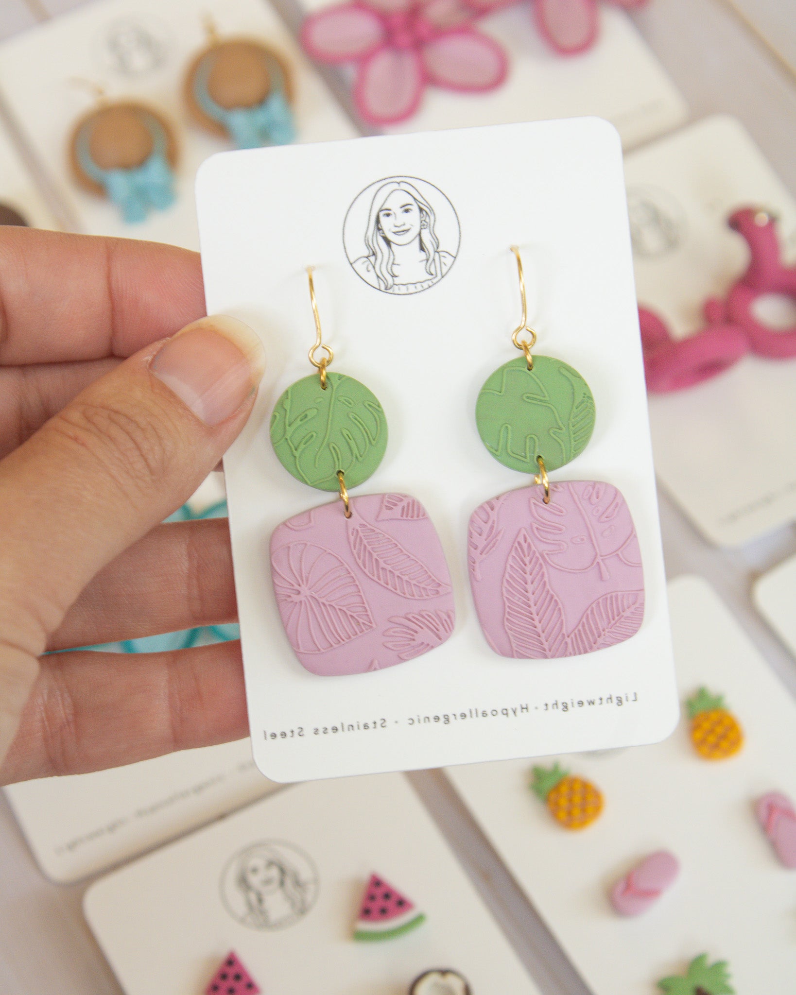 SS14 Tropical Leaf Teardrop Earrings | Everyday Statement Earrings | Lightweight Polymer Clay | Gifts for Her