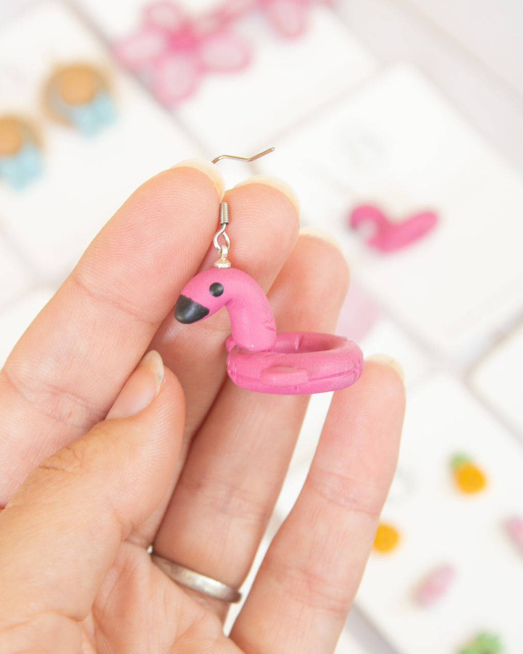 SS16 Pink Flamingo Pool Float Earrings | Fun Summer Statement Earrings | Handmade Polymer Clay