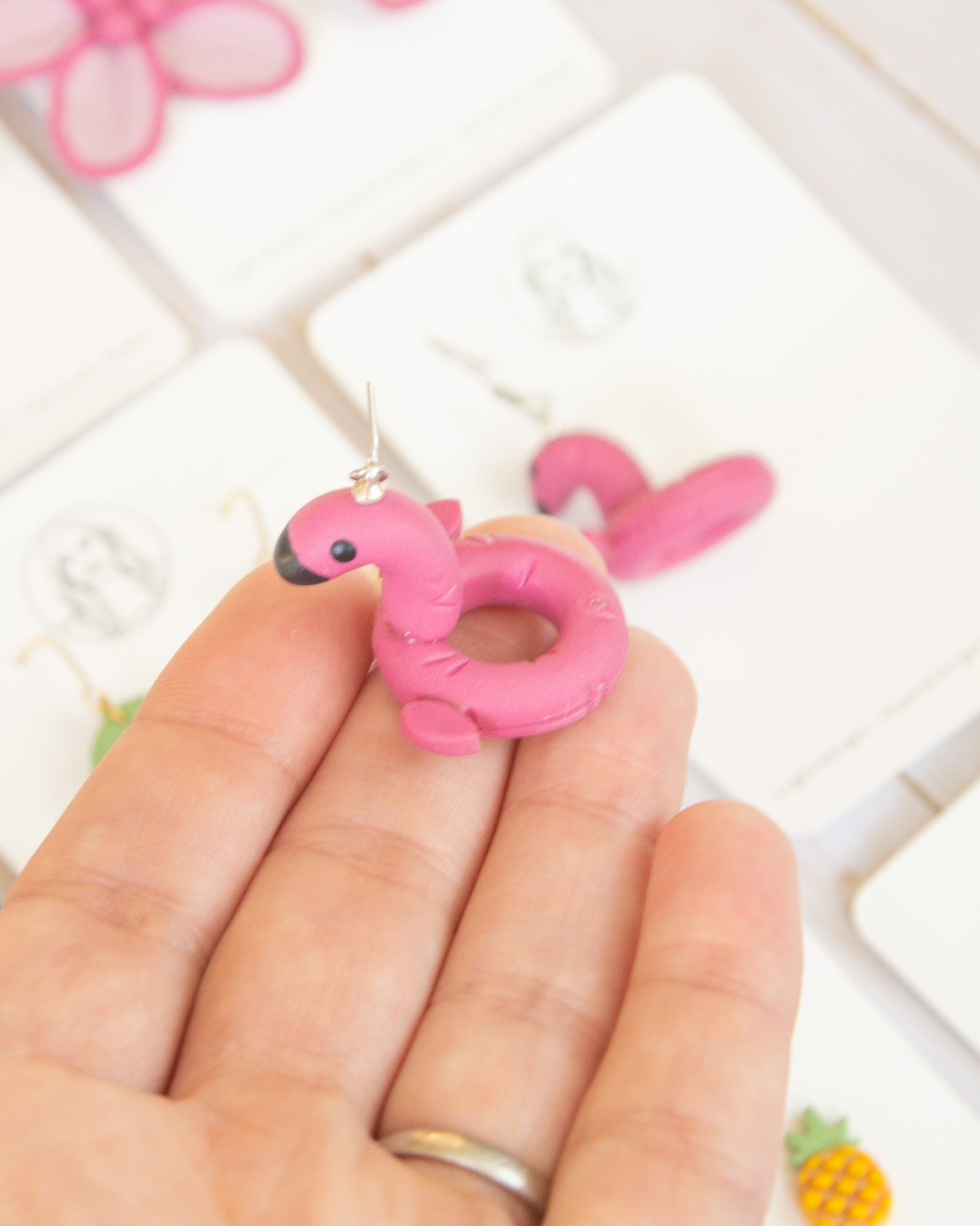 SS16 Pink Flamingo Pool Float Earrings | Fun Summer Statement Earrings | Handmade Polymer Clay