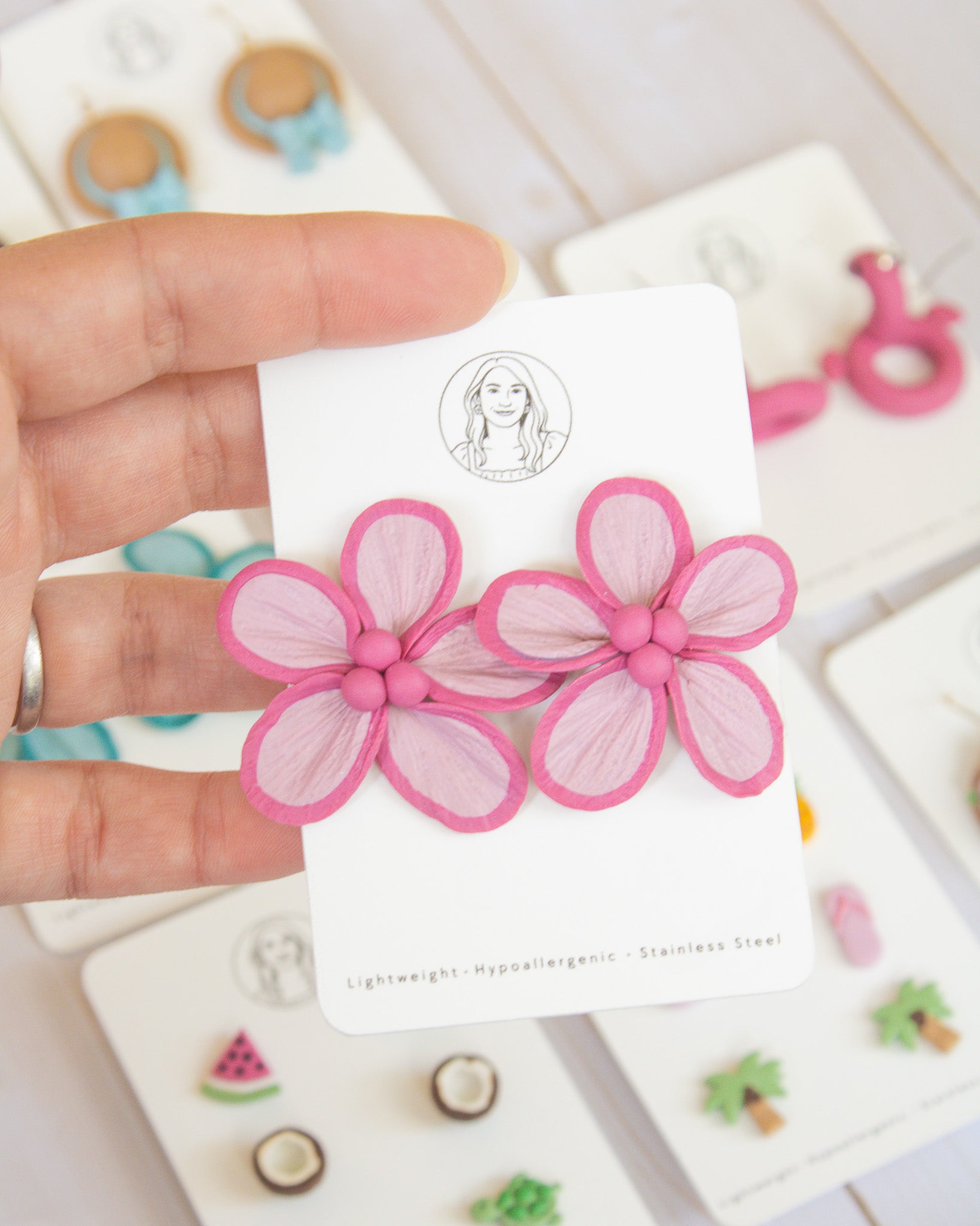 SS4 Pink Floral Statement Earrings | Lightweight Tropical Summer | Lightweight Polymer Clay| Gifts for Her