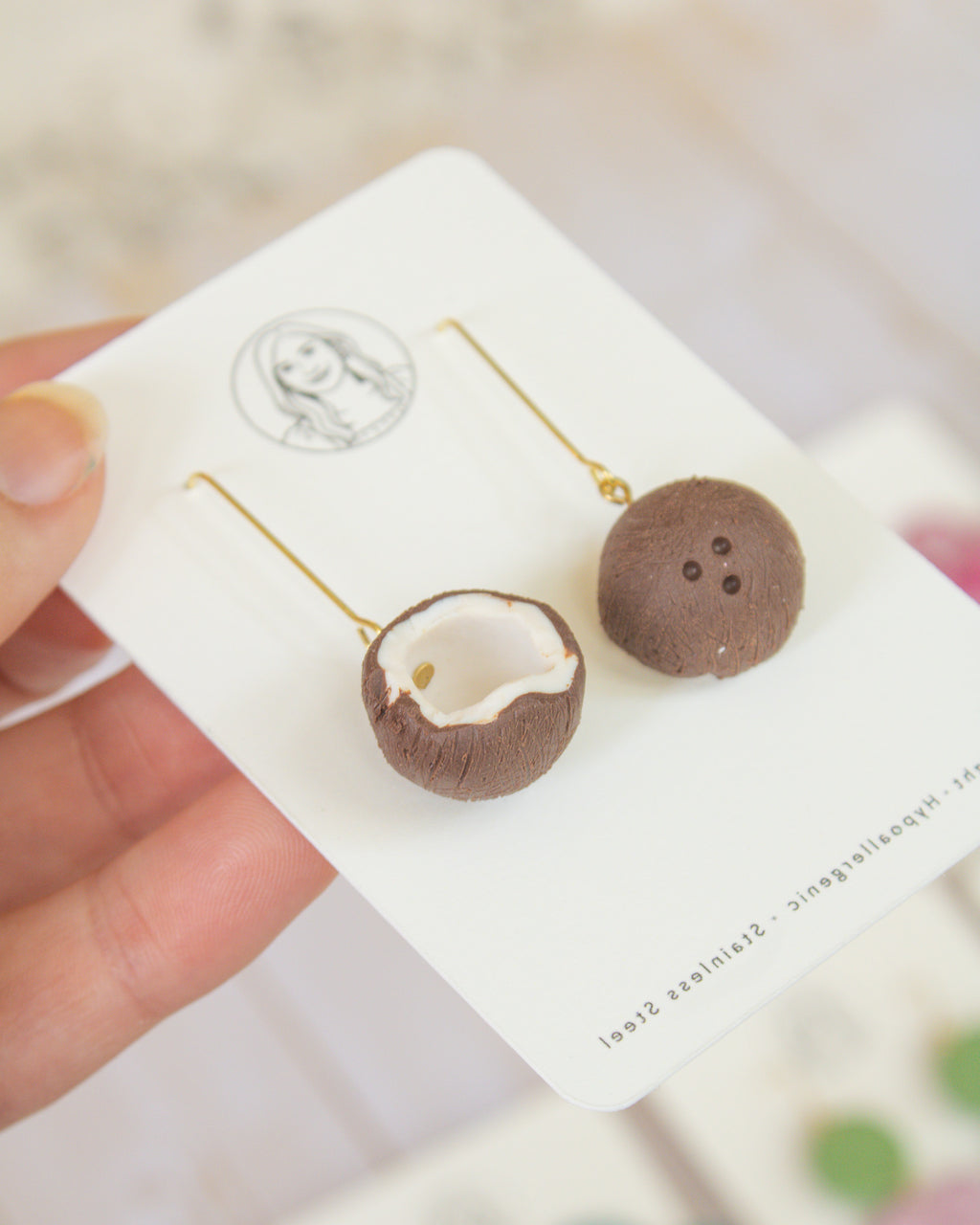 SS3 Handmade Coconut Dangle Earrings | Lightweight Tropical Summer Earrings | Lightweight Polymer Clay| Gifts for Her