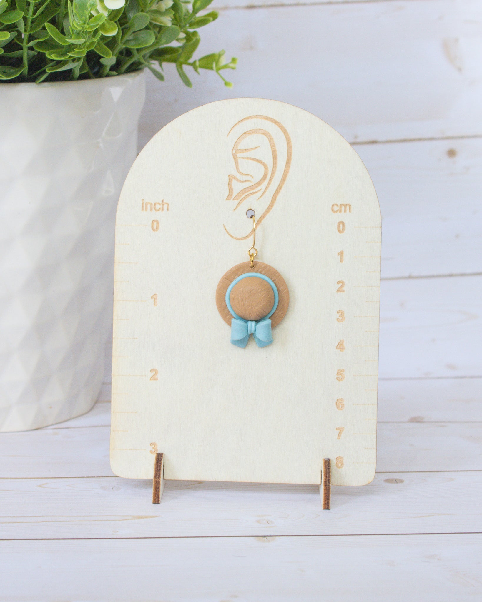 SS1 Blue Bow Hat Earrings | Lightweight Summer Statement Earrings | Handmade Polymer Clay | Gifts for Her