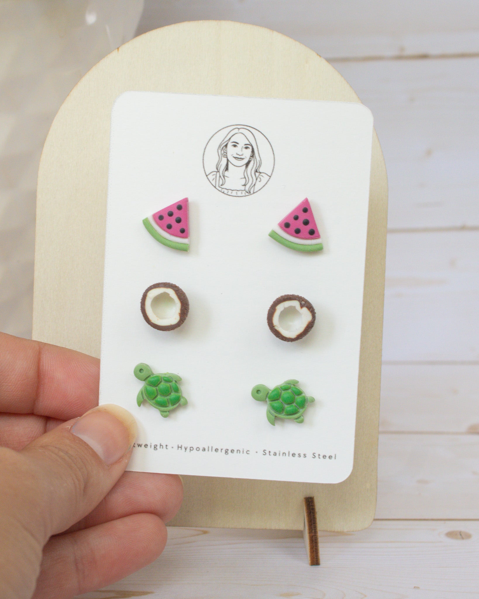 SS8 Watermelon Turtle Coconut Stud pack Earrings | Cute Summer Fruit Earrings | Handmade Polymer Clay | Hypoallergenic