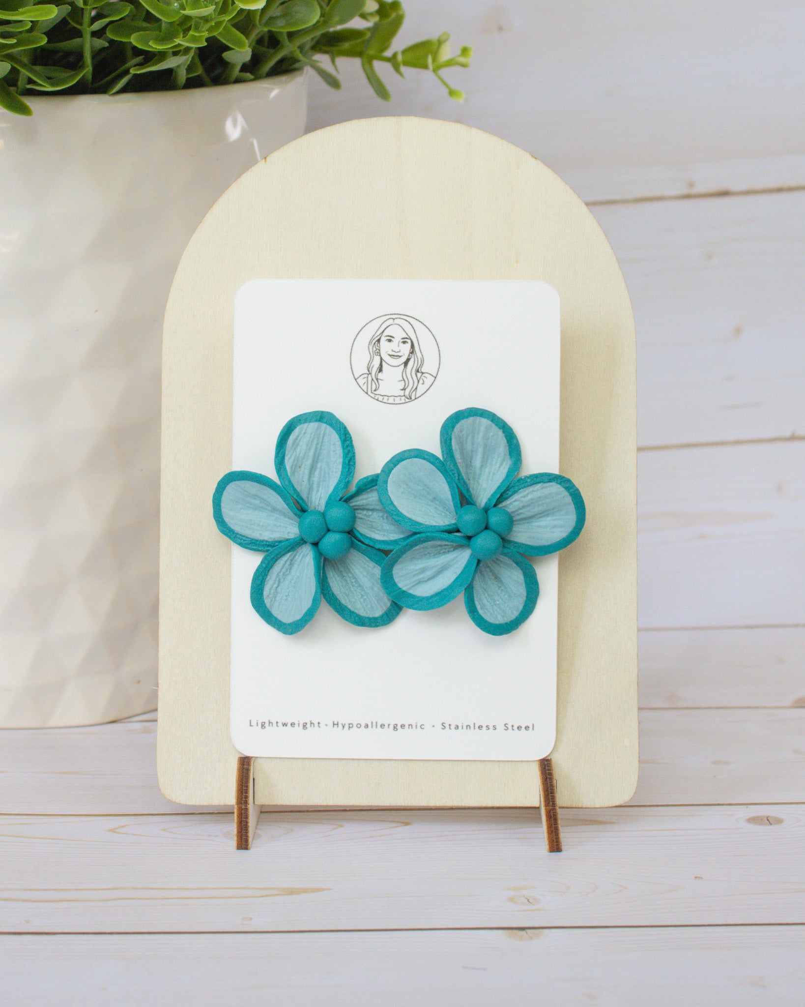 SS5 Teal Floral Statement Earrings | Lightweight Tropical Summer | Lightweight Polymer Clay| Gifts for Her