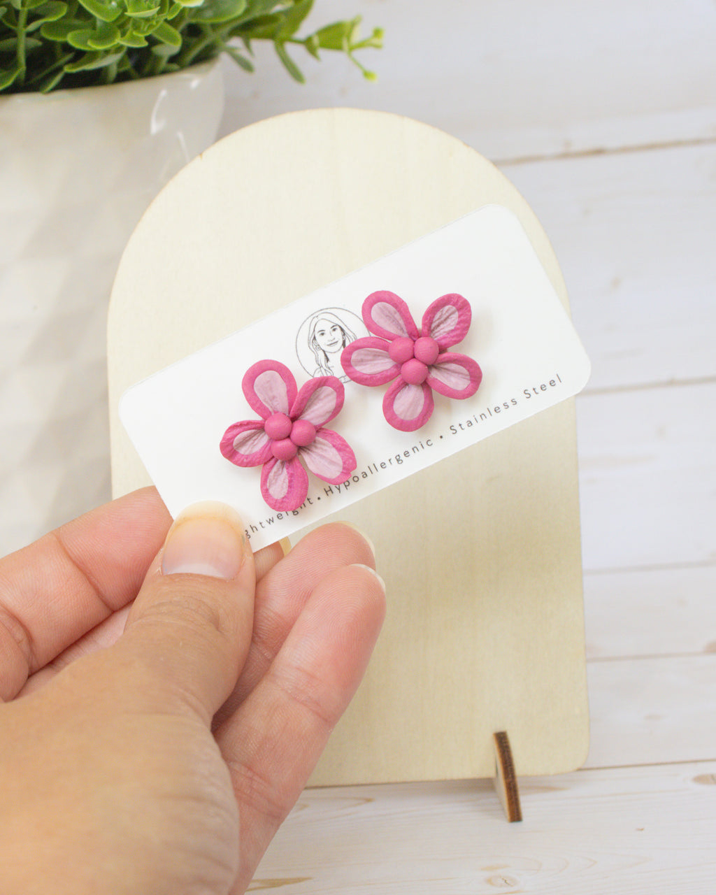 SS7 Pink Floral STUD Earrings | Lightweight Tropical Summer | Lightweight Polymer Clay| Gifts for Her
