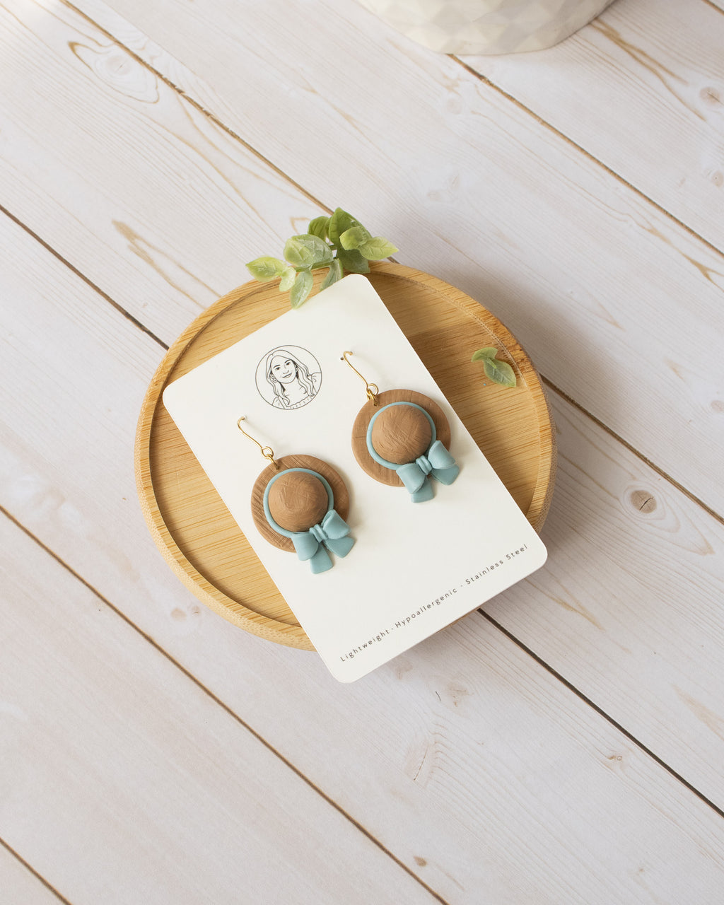 SS1 Blue Bow Hat Earrings | Lightweight Summer Statement Earrings | Handmade Polymer Clay | Gifts for Her
