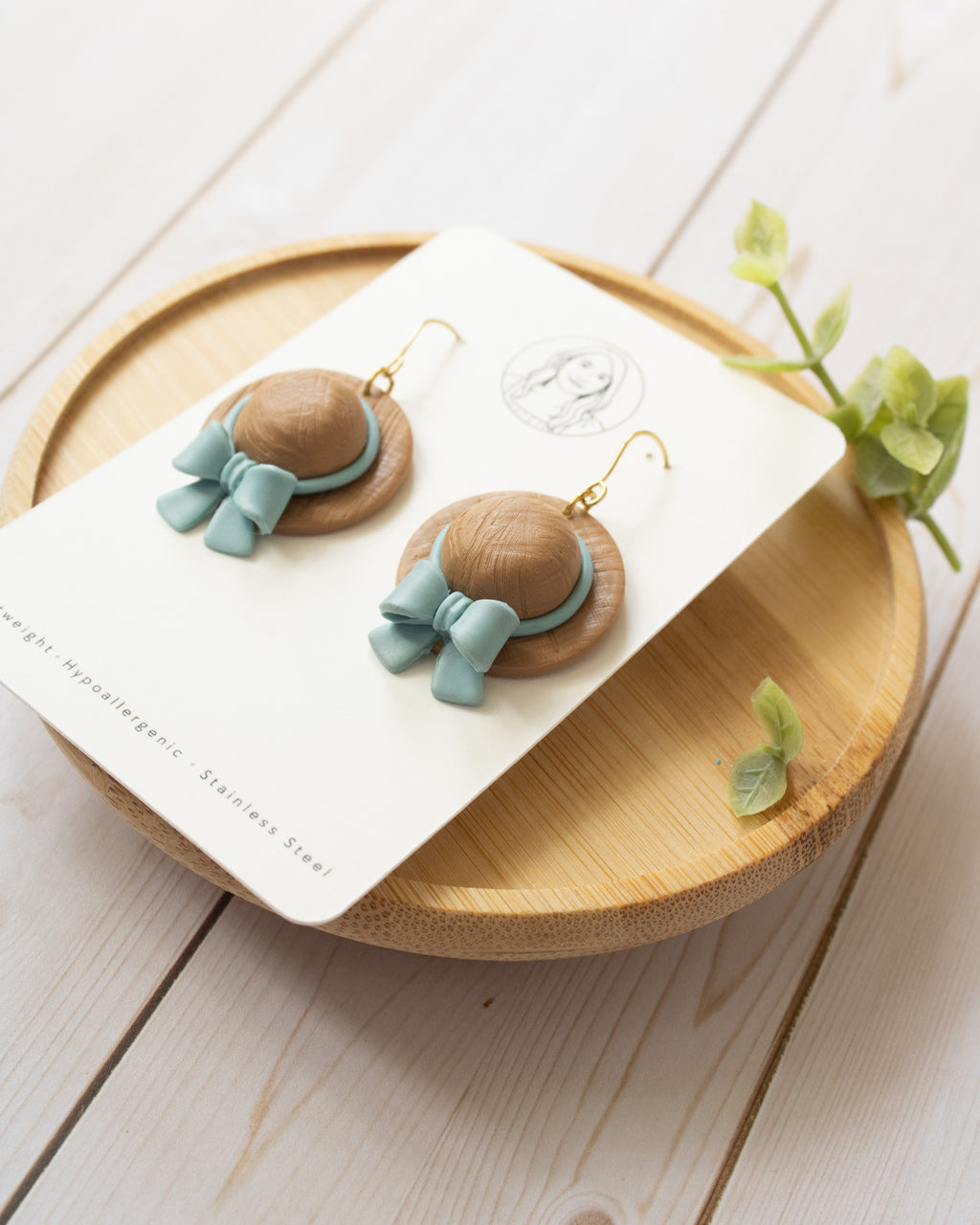 SS1 Blue Bow Hat Earrings | Lightweight Summer Statement Earrings | Handmade Polymer Clay | Gifts for Her