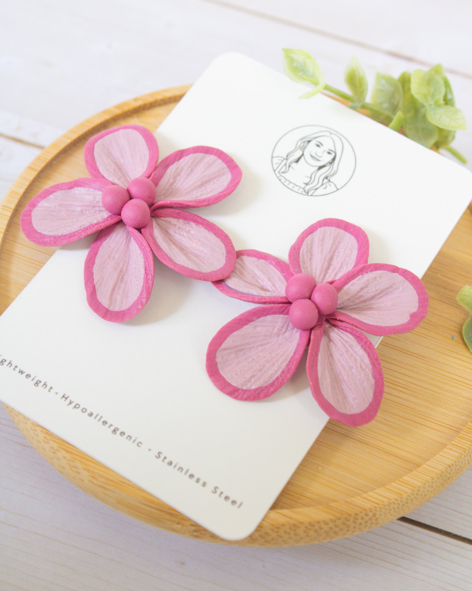 SS4 Pink Floral Statement Earrings | Lightweight Tropical Summer | Lightweight Polymer Clay| Gifts for Her