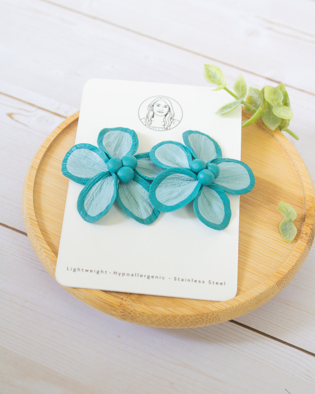 SS5 Teal Floral Statement Earrings | Lightweight Tropical Summer | Lightweight Polymer Clay| Gifts for Her