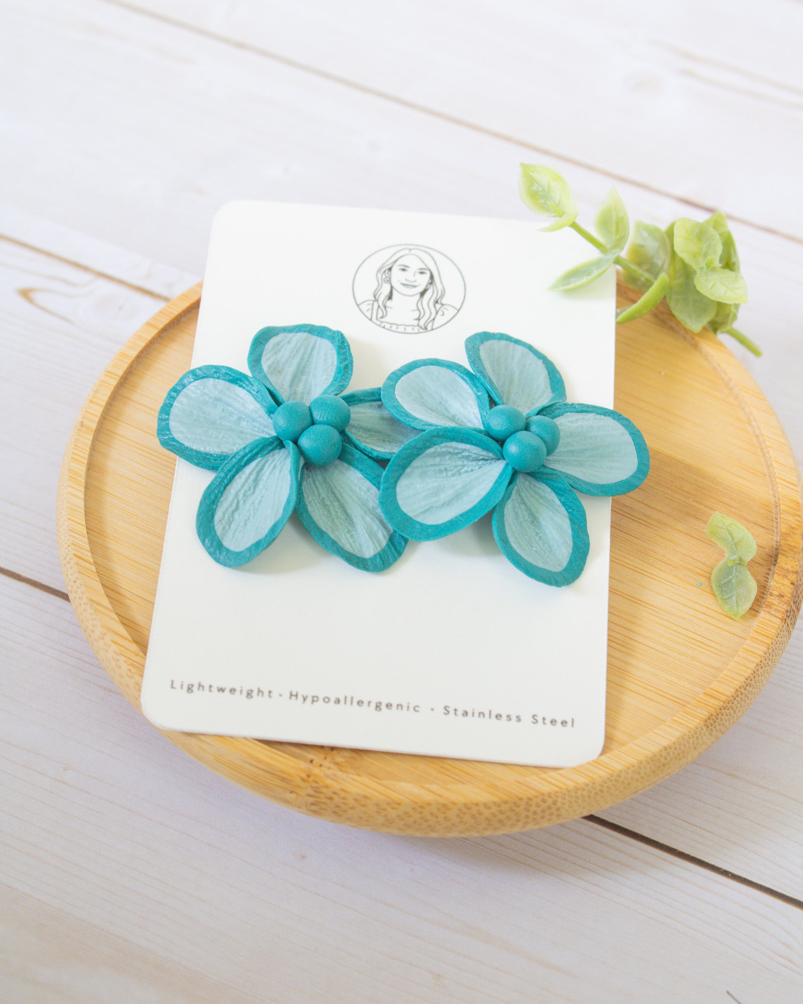SS5 Teal Floral Statement Earrings | Lightweight Tropical Summer | Lightweight Polymer Clay| Gifts for Her