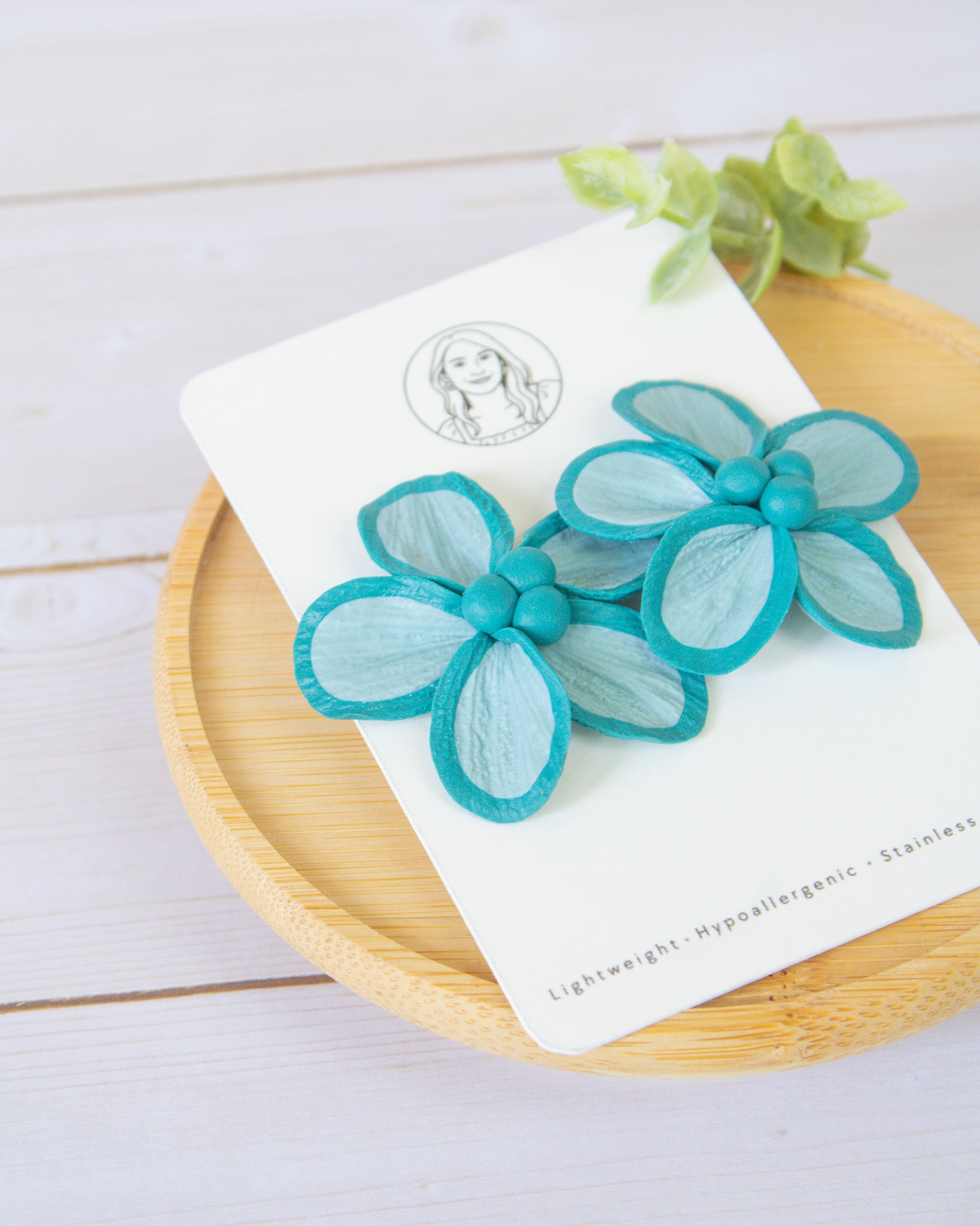 SS5 Teal Floral Statement Earrings | Lightweight Tropical Summer | Lightweight Polymer Clay| Gifts for Her