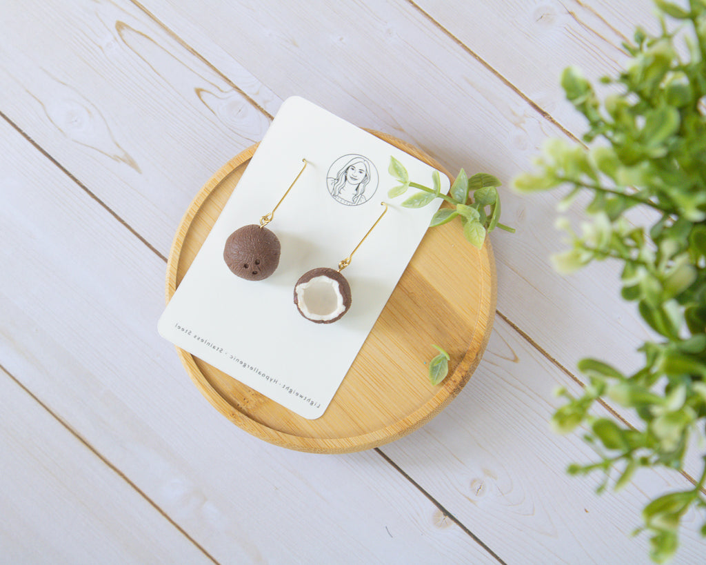 SS3 Handmade Coconut Dangle Earrings | Lightweight Tropical Summer Earrings | Lightweight Polymer Clay| Gifts for Her