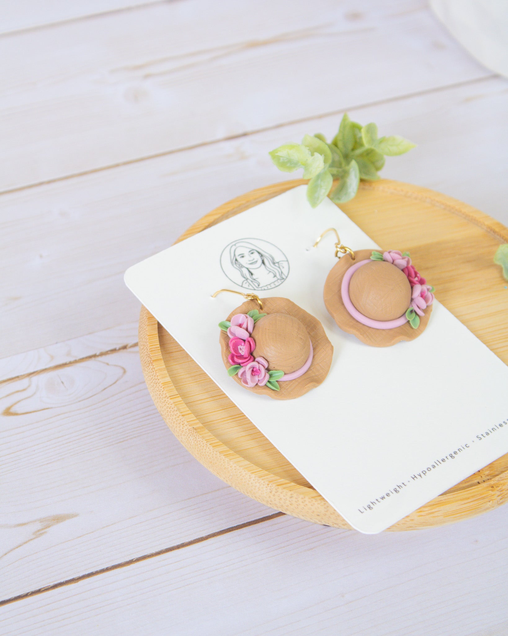 SS2 Pink Floral Straw Hat Earrings | Lightweight Summer Statement Earrings | Handmade Polymer Clay | Gifts for Her