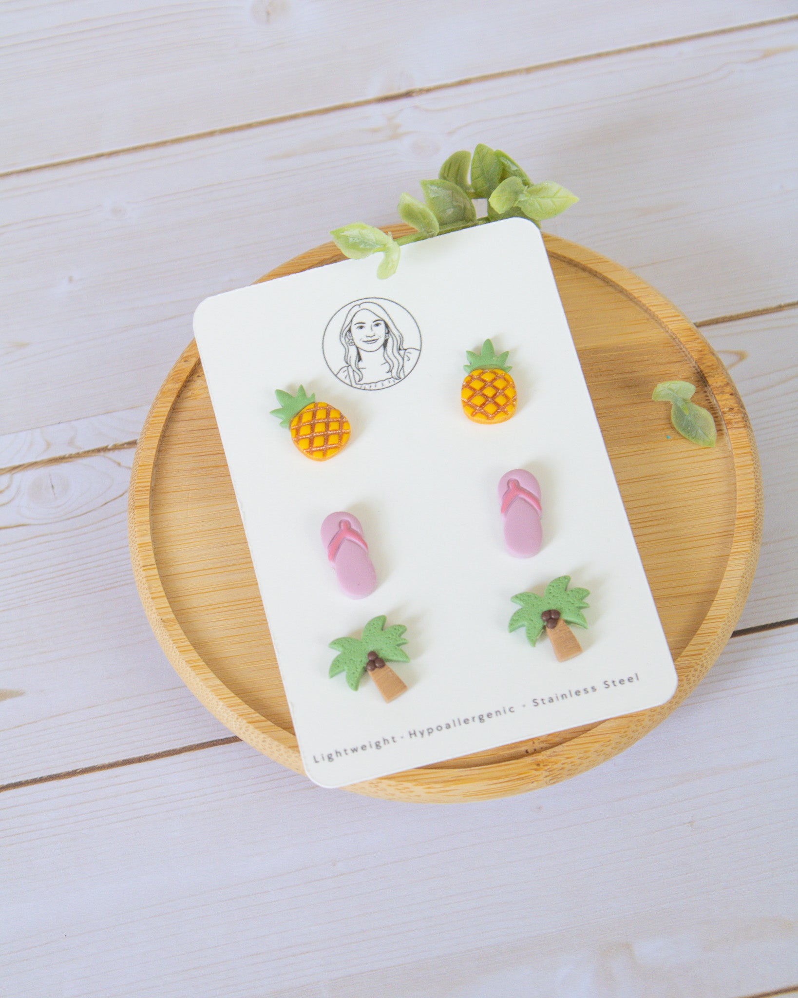 SS9 Pineapple Flipflop Palm Tree Stud pack Earrings | Cute Summer Fruit Earrings | Handmade Polymer Clay | Hypoallergenic