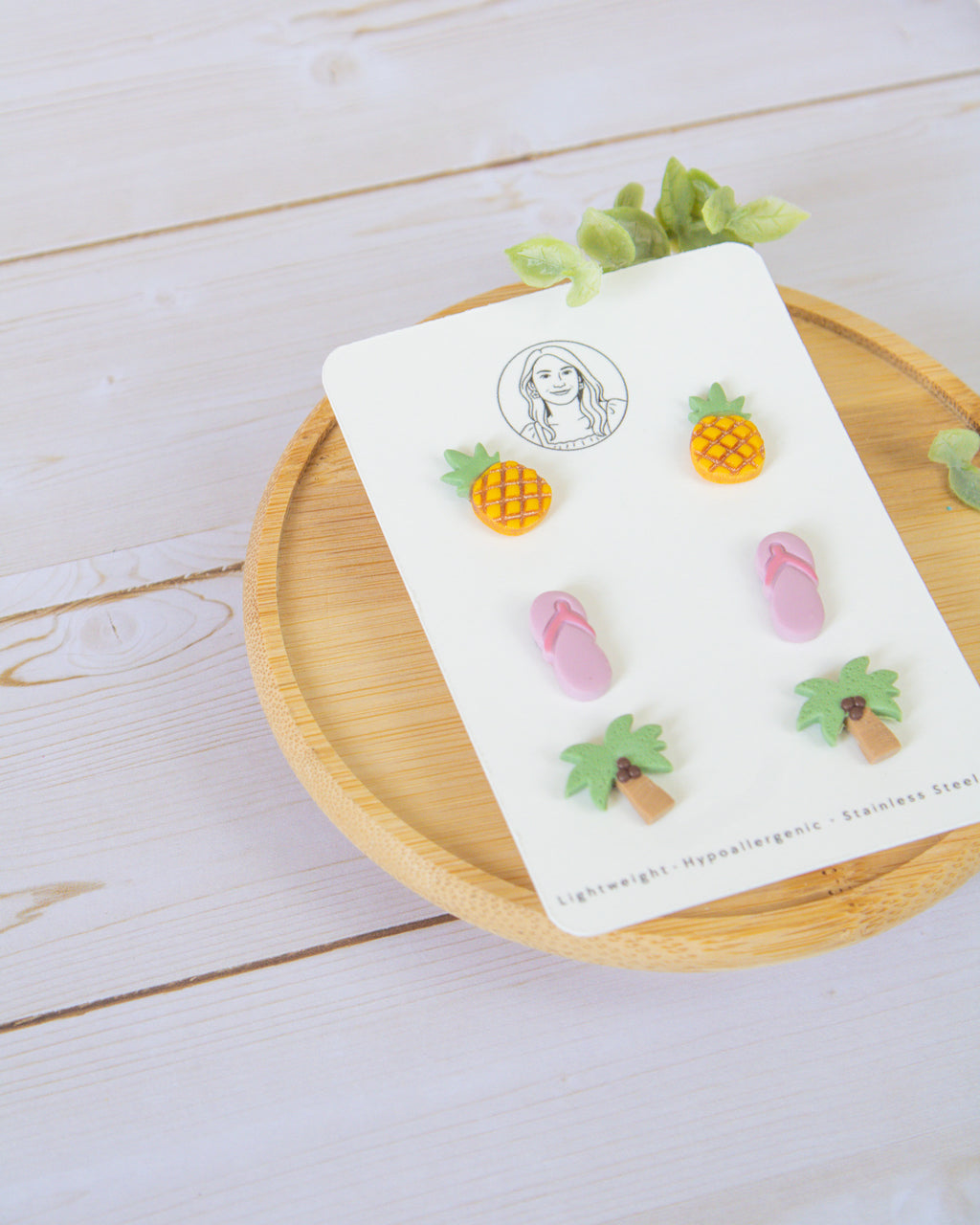 SS9 Pineapple Flipflop Palm Tree Stud pack Earrings | Cute Summer Fruit Earrings | Handmade Polymer Clay | Hypoallergenic