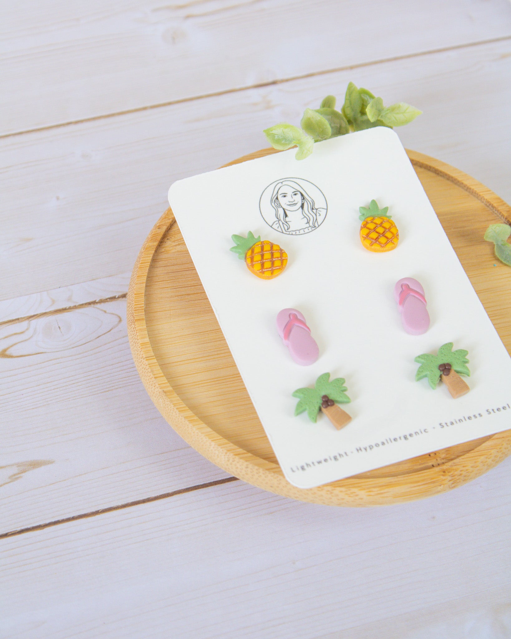 SS9 Pineapple Flipflop Palm Tree Stud pack Earrings | Cute Summer Fruit Earrings | Handmade Polymer Clay | Hypoallergenic