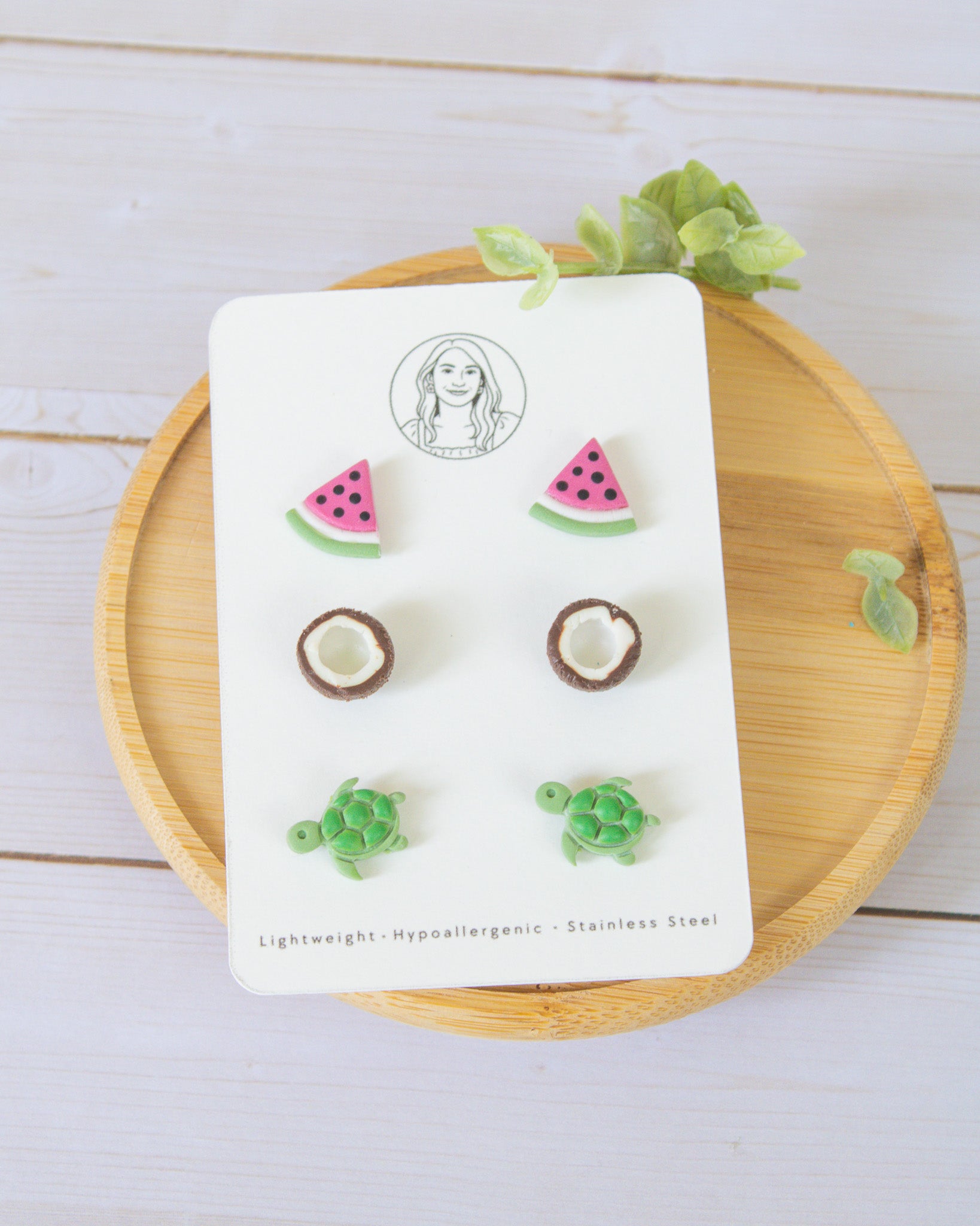 SS8 Watermelon Turtle Coconut Stud pack Earrings | Cute Summer Fruit Earrings | Handmade Polymer Clay | Hypoallergenic