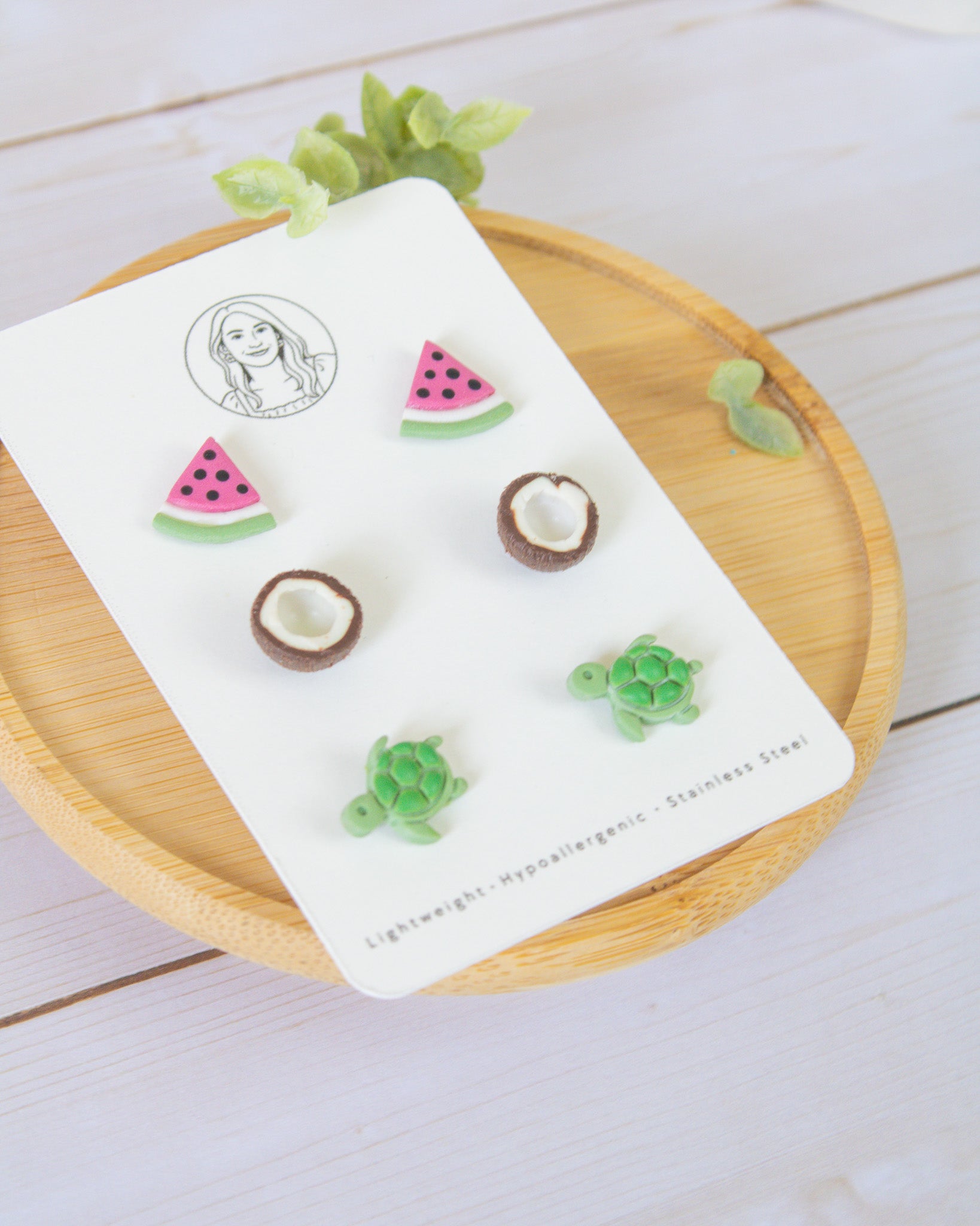 SS8 Watermelon Turtle Coconut Stud pack Earrings | Cute Summer Fruit Earrings | Handmade Polymer Clay | Hypoallergenic