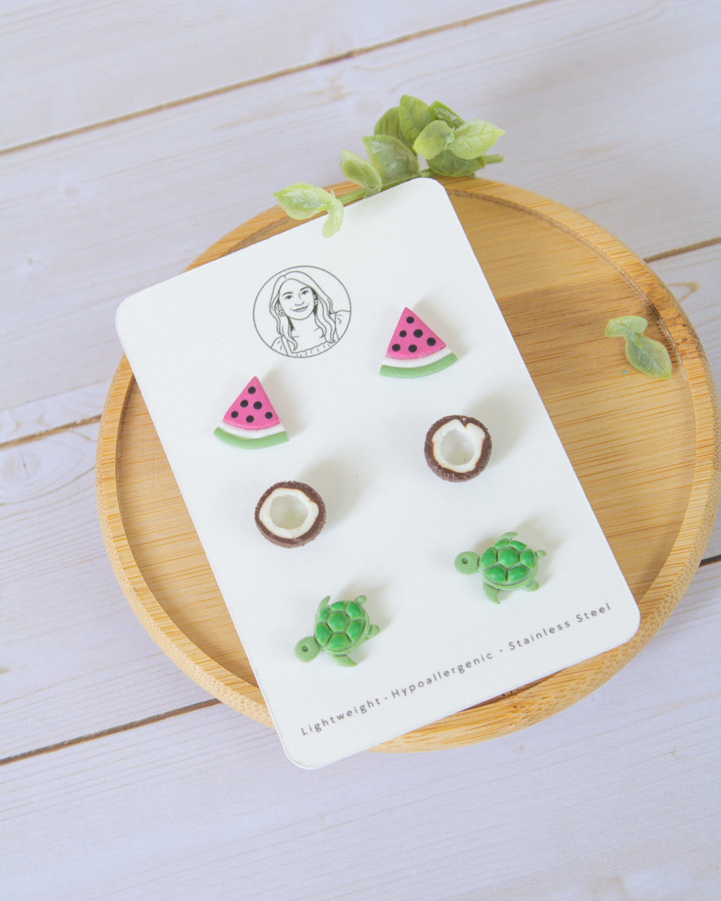 SS8 Watermelon Turtle Coconut Stud pack Earrings | Cute Summer Fruit Earrings | Handmade Polymer Clay | Hypoallergenic