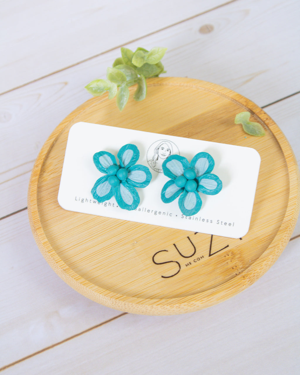 SS6 Teal Floral STUD Earrings | Lightweight Tropical Summer | Lightweight Polymer Clay| Gifts for Her