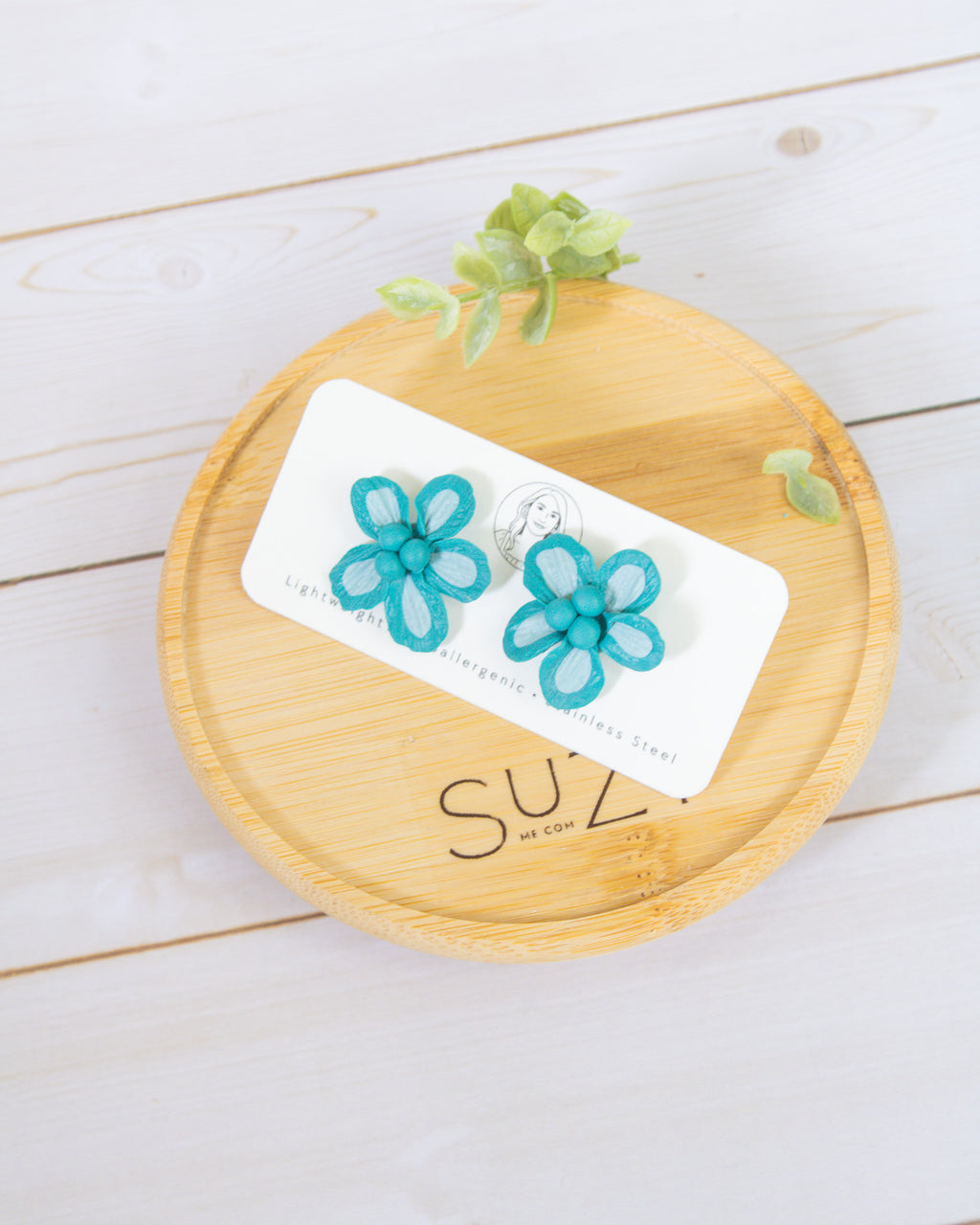 SS6 Teal Floral STUD Earrings | Lightweight Tropical Summer | Lightweight Polymer Clay| Gifts for Her