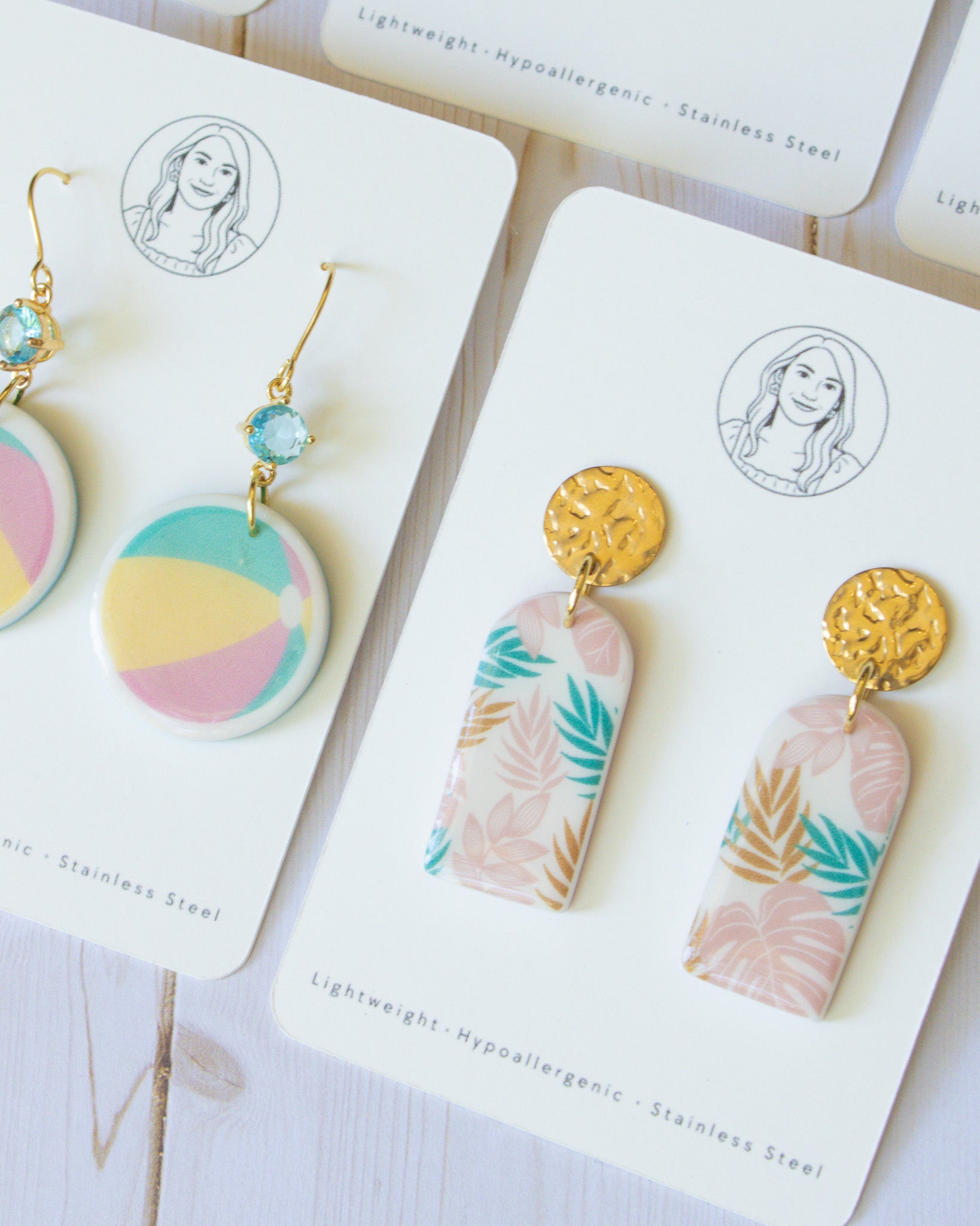 SS12 Tropical Leaf Teardrop Earrings Gold | Vacation Statement Earrings | Lightweight Polymer Clay | Gifts for Her