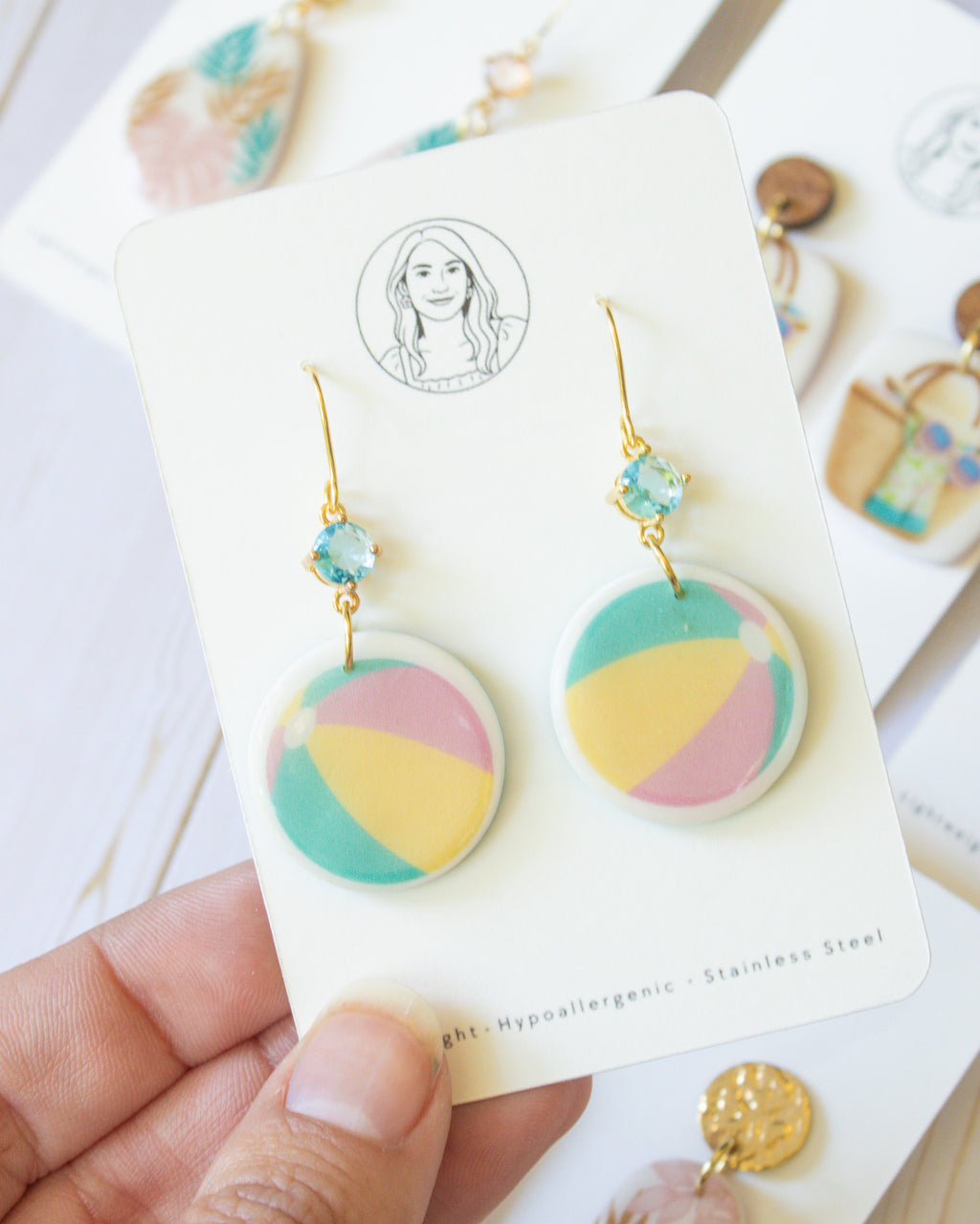 SS10 Beach Ball Dangle Earrings | Summer Pool Party Earrings | Handmade Polymer Clay | Lightweight & Hypoallergenic