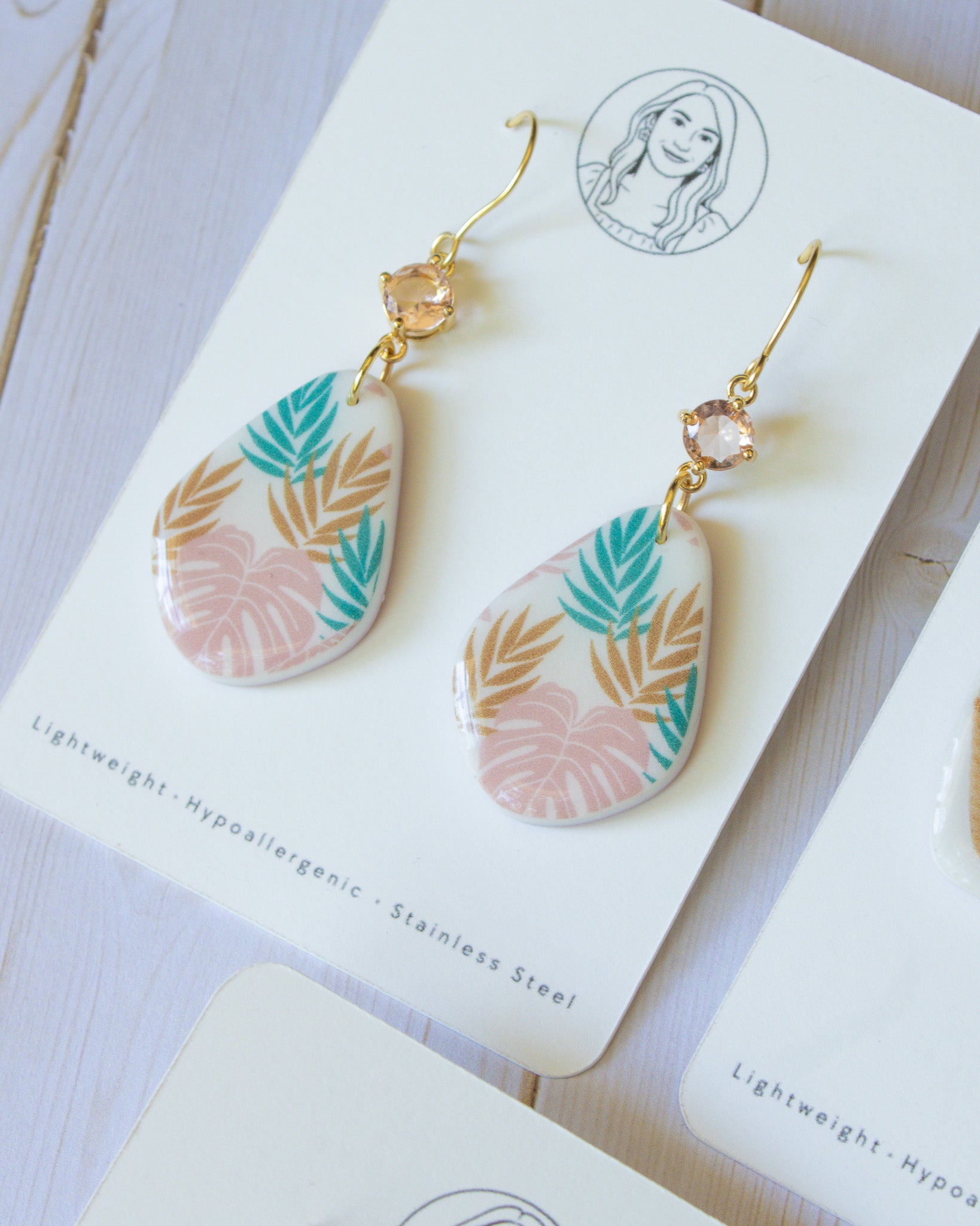 SS11 Tropical Leaf Teardrop Earrings | Vacation Statement Earrings | Lightweight Polymer Clay | Gifts for Her