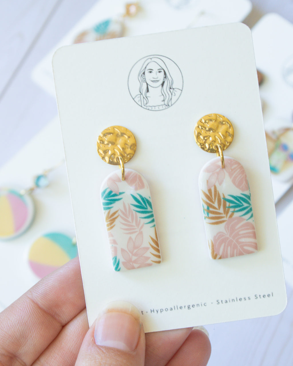 SS12 Tropical Leaf Teardrop Earrings Gold | Vacation Statement Earrings | Lightweight Polymer Clay | Gifts for Her