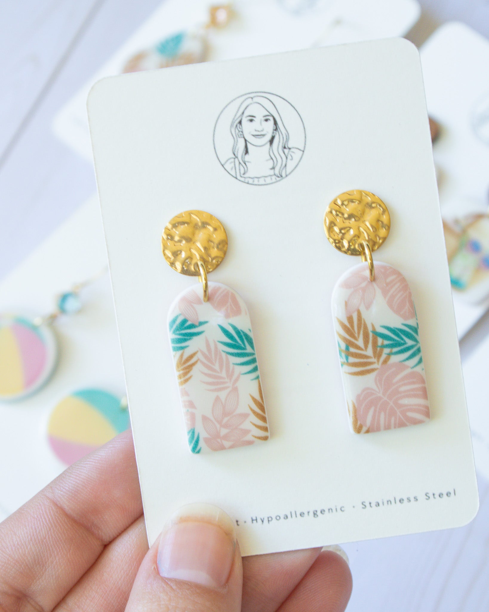 SS12 Tropical Leaf Teardrop Earrings Gold | Vacation Statement Earrings | Lightweight Polymer Clay | Gifts for Her