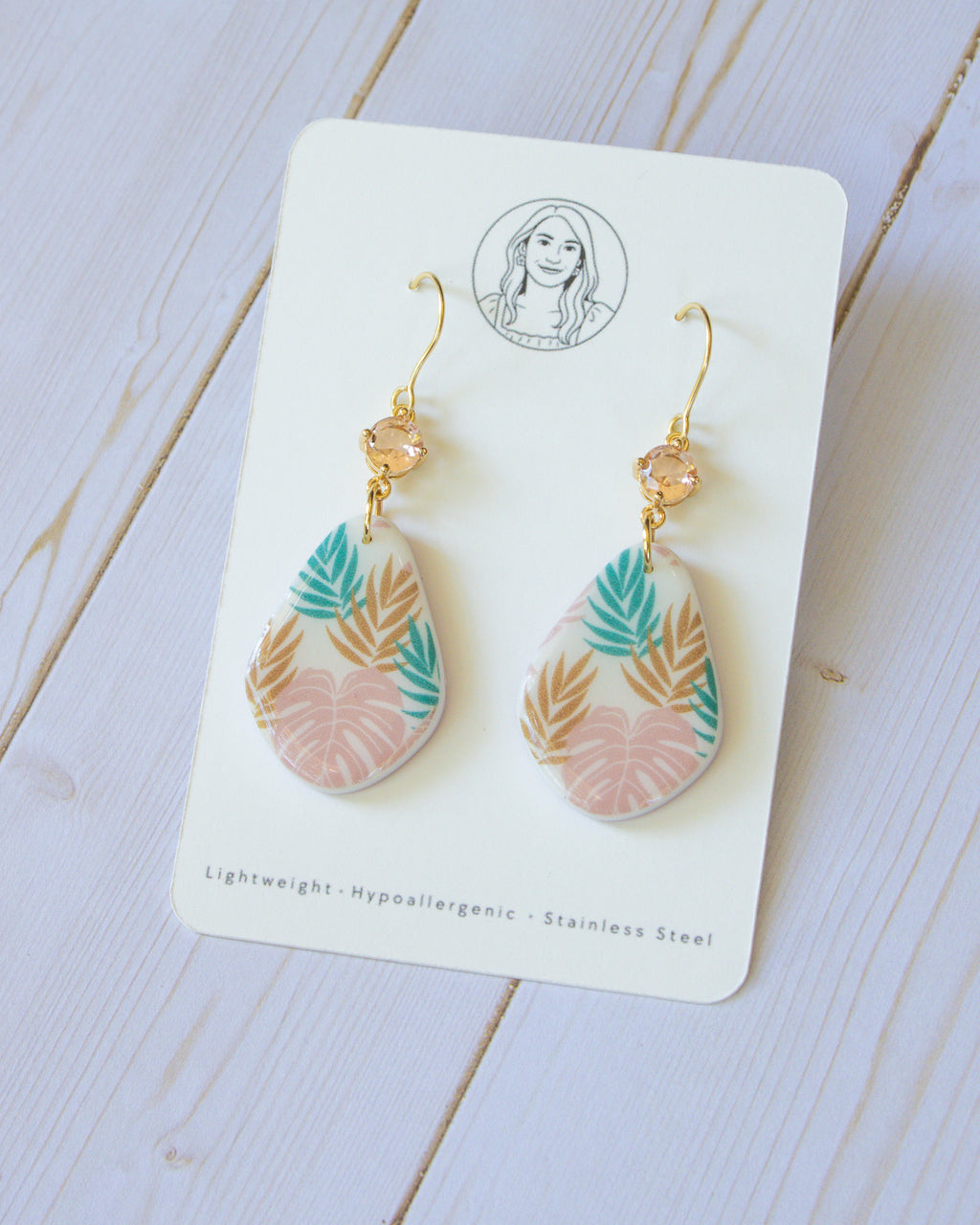 SS11 Tropical Leaf Teardrop Earrings | Vacation Statement Earrings | Lightweight Polymer Clay | Gifts for Her