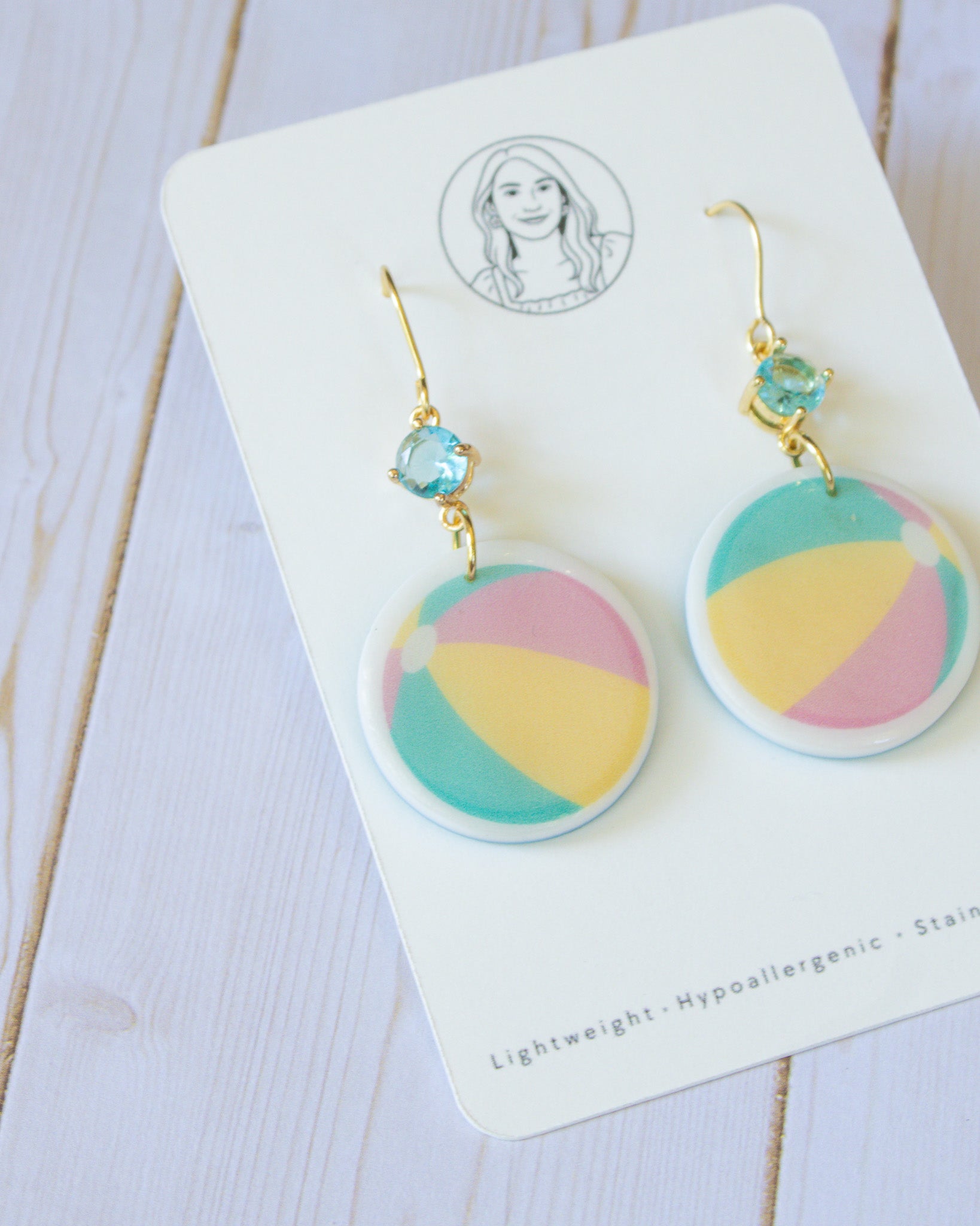 SS10 Beach Ball Dangle Earrings | Summer Pool Party Earrings | Handmade Polymer Clay | Lightweight & Hypoallergenic