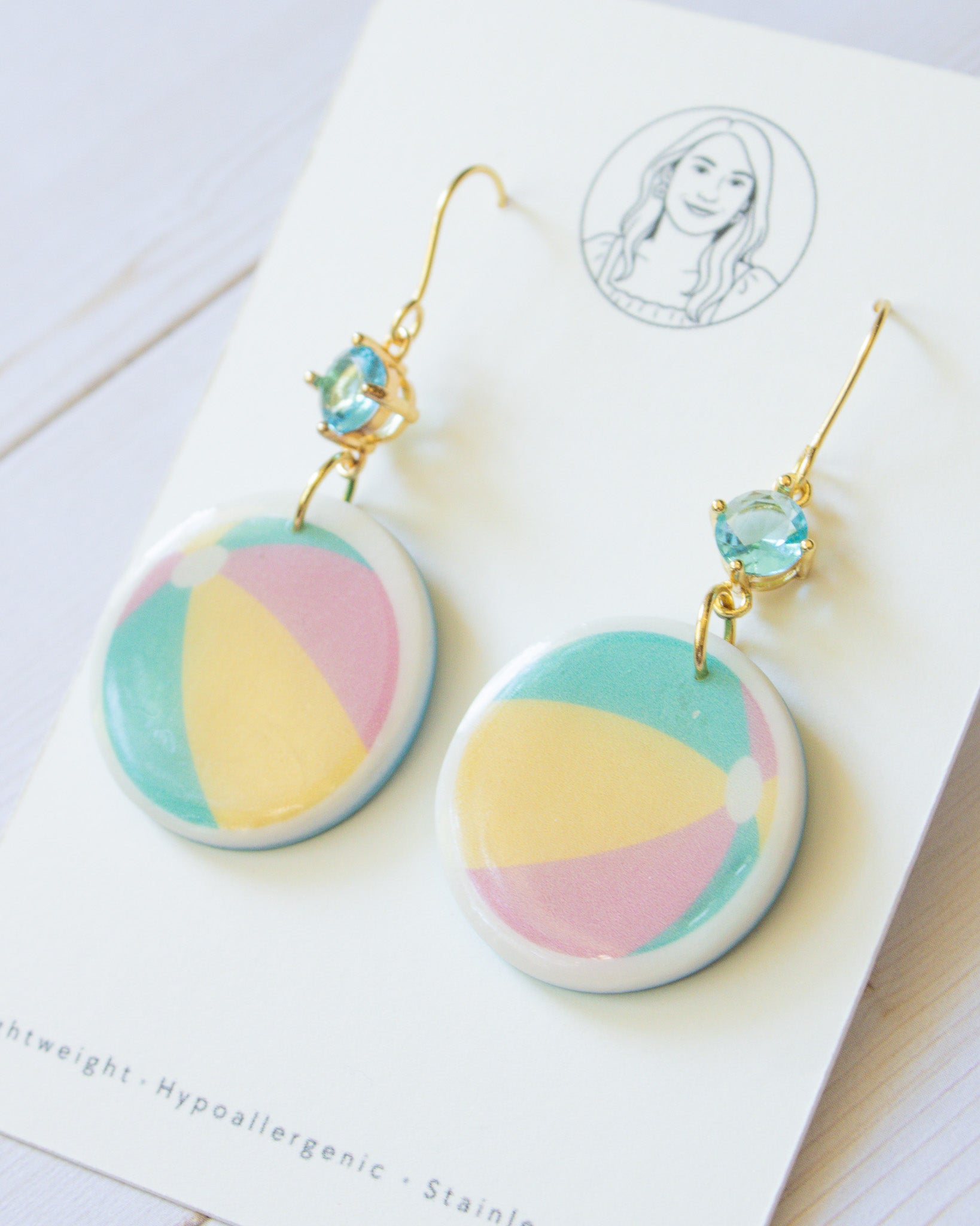 SS10 Beach Ball Dangle Earrings | Summer Pool Party Earrings | Handmade Polymer Clay | Lightweight & Hypoallergenic