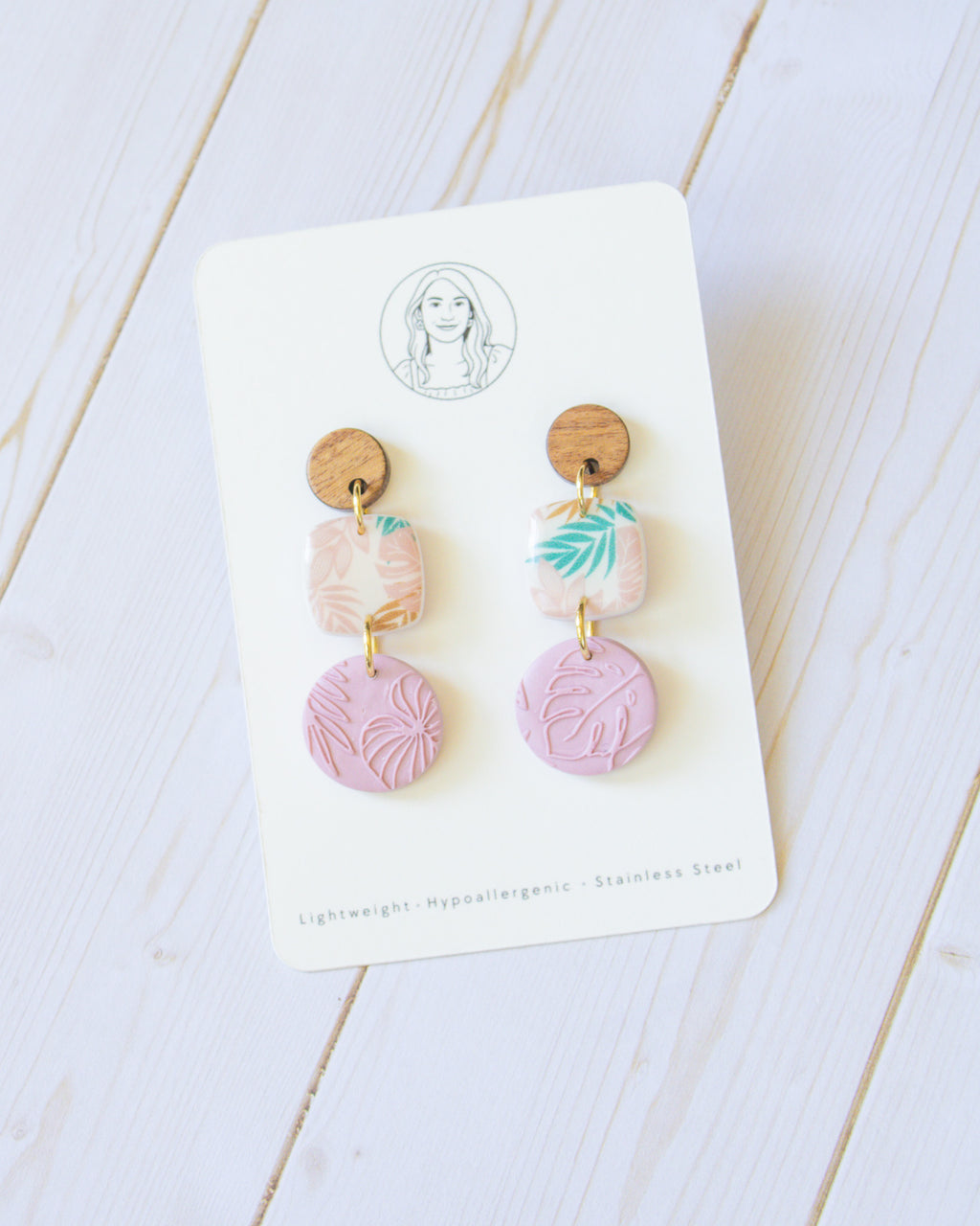 SS13 Tropical Leaf Teardrop Earrings Wood | Vacation Statement Earrings | Lightweight Polymer Clay | Gifts for Her