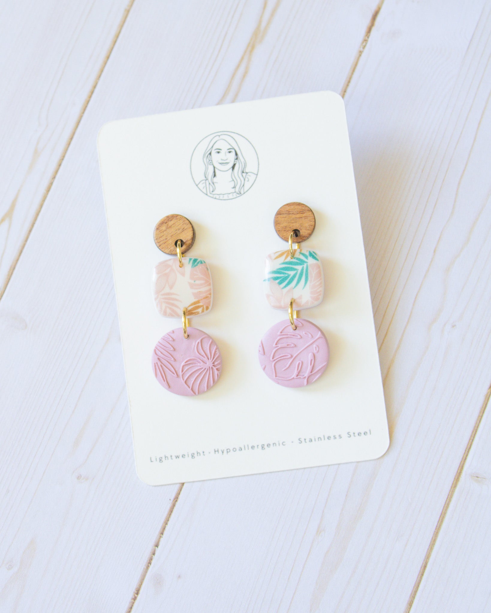SS13 Tropical Leaf Teardrop Earrings Wood | Vacation Statement Earrings | Lightweight Polymer Clay | Gifts for Her